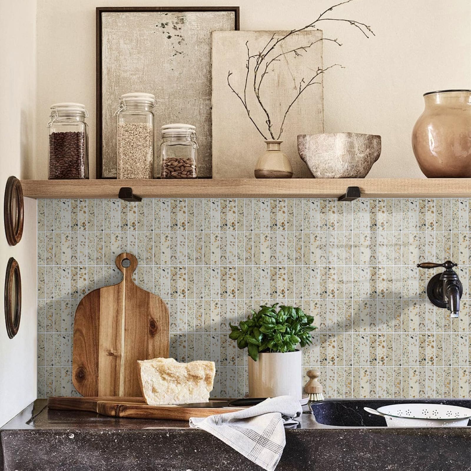 Self Adhesive Wall Tiles Pale Yellow Marble Stick on Thicker Peel and Backsplash for Kitchen Bathroom Tile Stickers