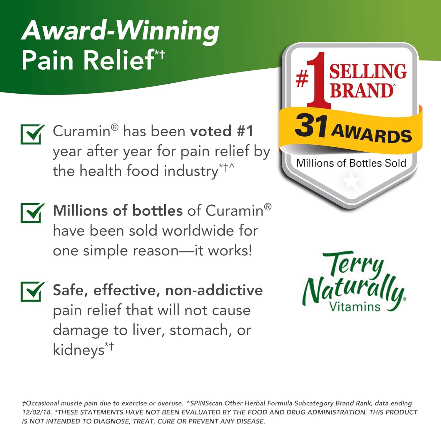 Terry Naturally Curamin - 60 Vegan Capsules - Non-Addictive Pain Relief Supplement with Curcumin from Turmeric, Boswellia & DLPA - Non-GMO, Gluten-Free - 20 Servings : Health & Household