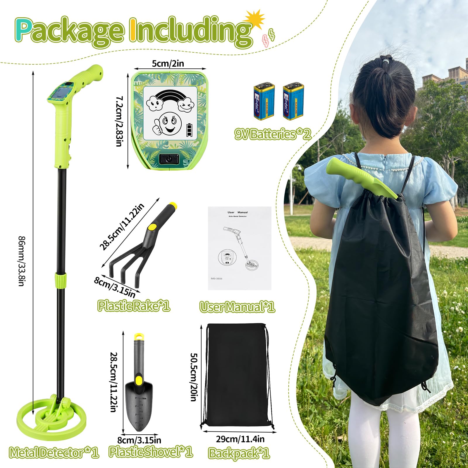 Rivelatore di metallo per bambini ad alta precisione con display LCD, 60-86 cm, regolabile, leggero, per esplorare all'aperto, regalo per bambini, principianti