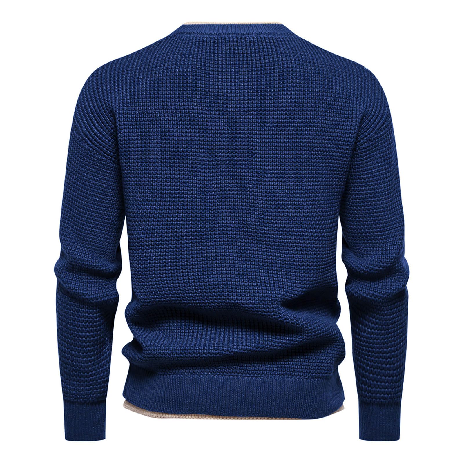 Generisch Suéter falso de dos piezas para hombre, jersey de punto 2 en 1, jersey de punto fino, jersey de invierno, cálido, manga larga, cuello redondo, jersey de punto fino, ligero