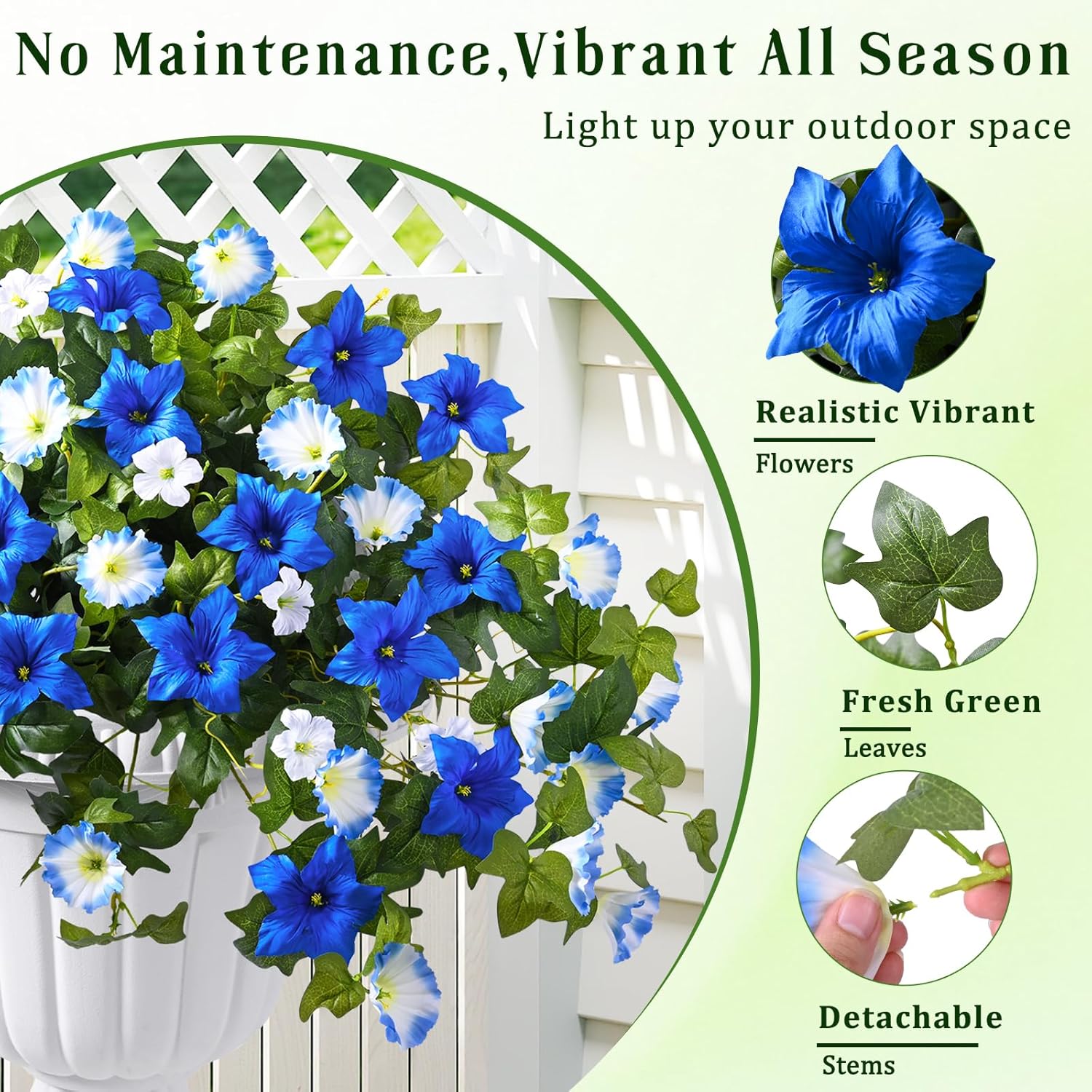 Yastouay Artificial Flowers for Outdoors, 2PCS Mixed Blue Artificial Petunias UV Resistant Fake Flowers, Realistic Outdoor Faux Silk Flowers Plants for Outside Garden Porch Patio Spring Summer Decor - Image 6