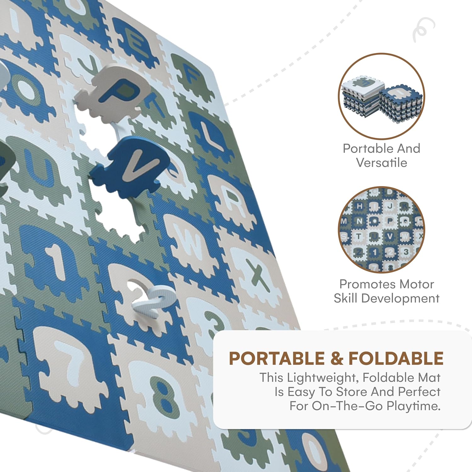 CHILDLIKE BEHAVIOR Baby Play Mat - 72x72-Inch Soft Foam Interlocking Tiles with ABC and Numbers - Educational Activity Mat for Crawling Infants and Toddlers - Waterproof Playmat, Blue, Gray, Turquoise