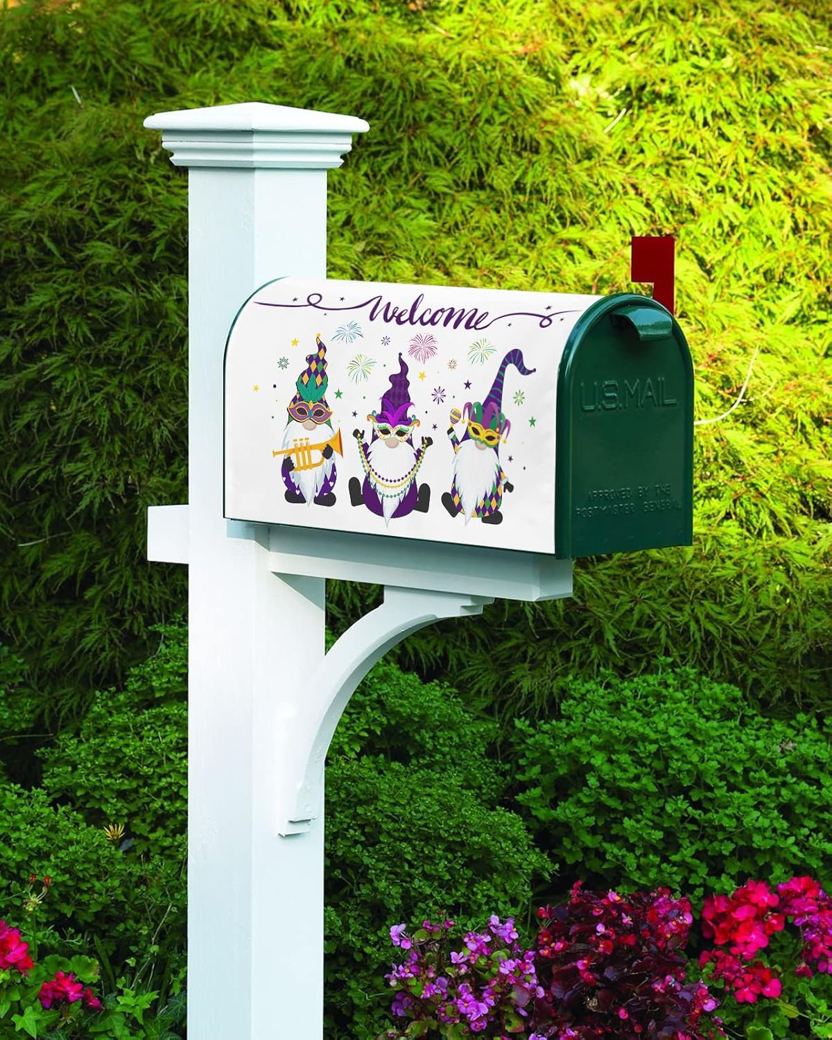Mailbox Covers Magnetic Happy Mask Gnomes Letter Post Box Cover Wrap Decoration Mardi Gras Gnomes Garden Outdoor Yard Decor 18" x 21"
