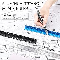 Vista 6 de Juego de 6 reglas de escala de ingeniería arquitectónica de 12 pulgadas, herramienta de dibujo triangular de aluminio con regla estándar de metal
