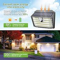 Vista 3 de CLAONER Luces solares para exteriores [126 LED], luces inalámbricas con sensor de movimiento, luces de seguridad impermeables IP65, 3 modos, ángulo