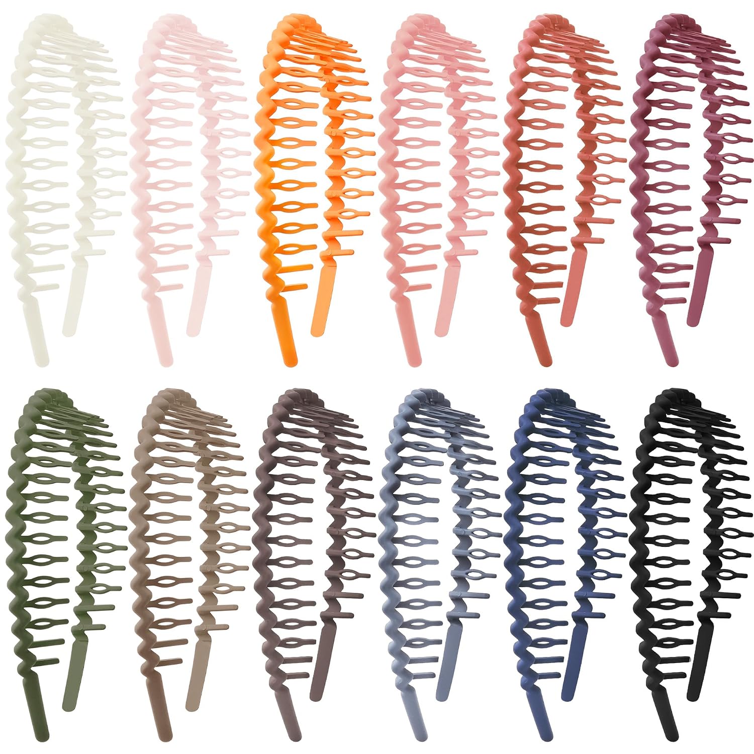 Duufin 12 Pieces Zig Zag Headbands for Women Girls Plastic Non Slip Headbands with Teeth Colorful Wave Zig Zag Headband Lightweight Hair Accessories