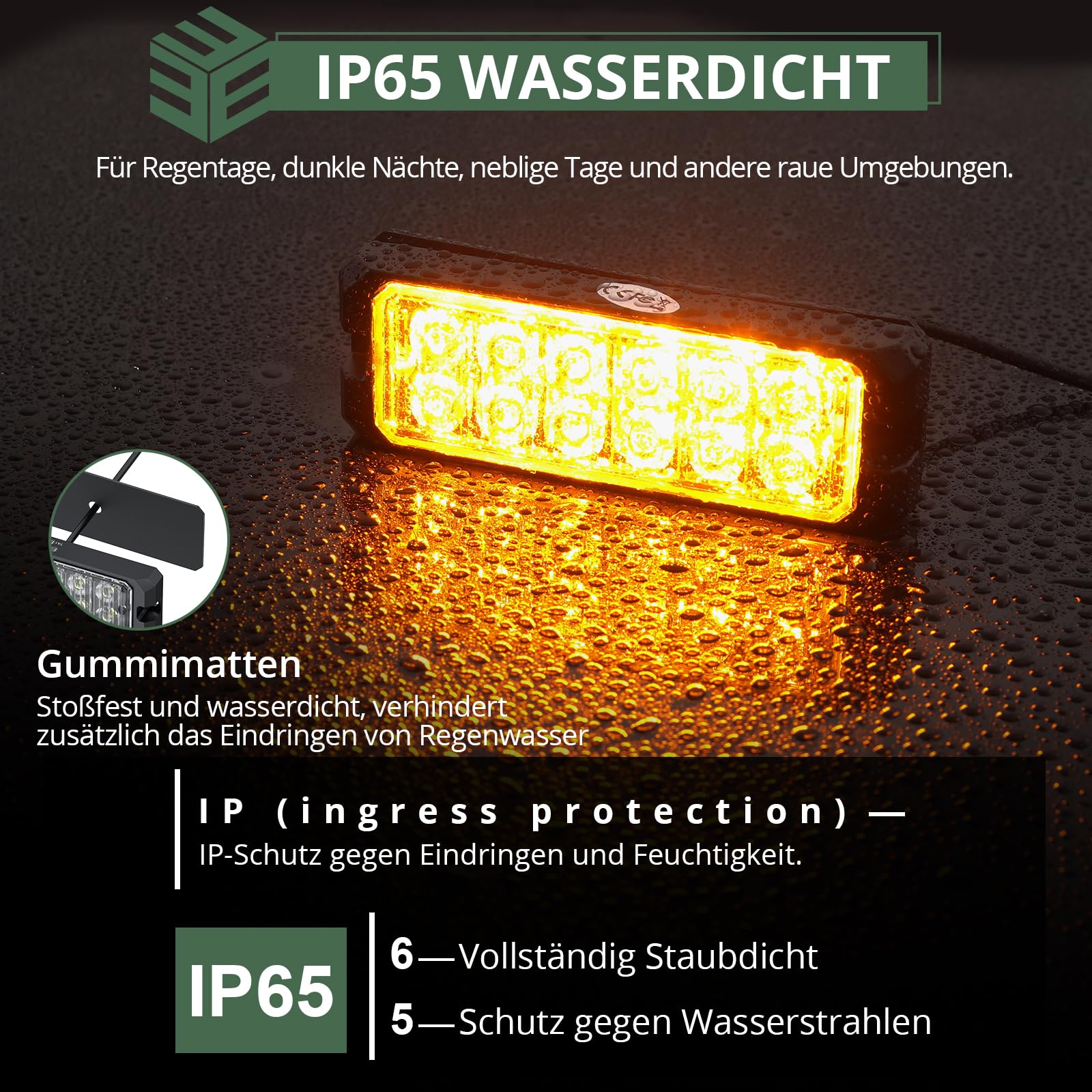 EYPINS 8X Warnleuchte Frontblitzer Auto, Blinklicht Stroboskop 12W/Leuchte, 14 Blitzmodi Warnlicht, Bernstein Notfall Warnung Blitzer für 12/24V Truck Traktor KFZ LKW Emergency Gabelstapler|IP65 E57