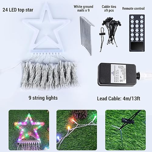 Miniatura 7 de Joomer Luces de estrella para árbol de Navidad, 16.4 pies de altura, 348 LED RGB que cambian de color, luces de cascada con temporizador remoto,