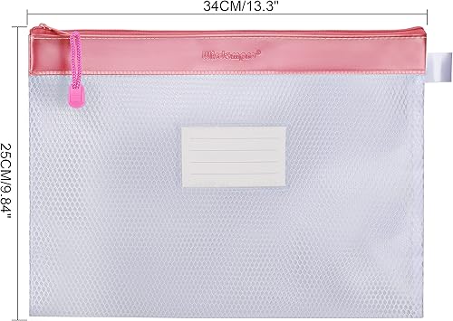 Miniatura 3 de Wisdompro - Bolsa con cremallera, 4 paquetes de bolsa de archivos de malla impermeable duradera tamaño carta, organizador de documentos, color rosa