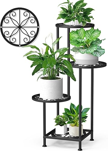 Soporte para plantas de 4 niveles para interiores y exteriores, soporte de exhibición de metal para flores, múltiples plantas esquineras altas para