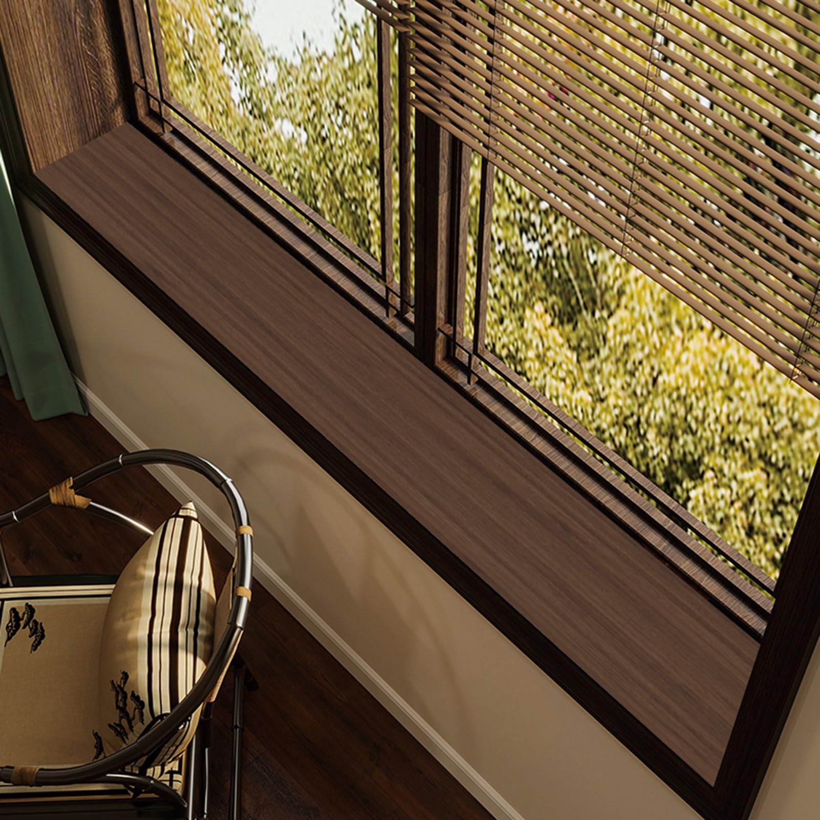 Wood Grain Window Sill Mat - Dustproof Waterproof Window Sill Cover Windowsill Protector for Dogs/Plants/Cats, PVC Narrow Bay Window Seat Cushion Pad DIY Cutting Non-Slip(A,180x40cm(70.9x15.7in))