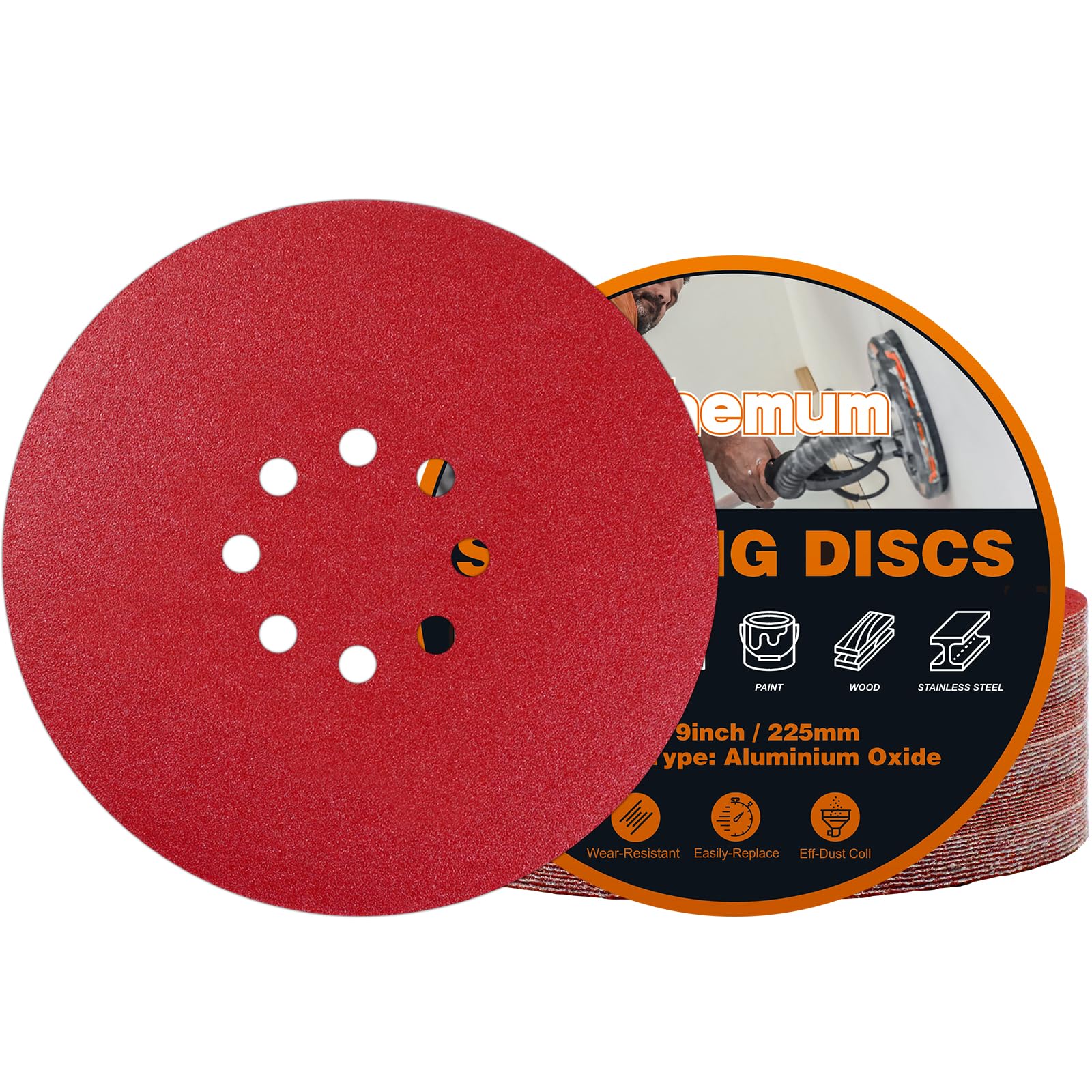 pihemum 30 PCS 225mm Sanding Discs 150 Grit 8 Hole Hook and Loop Drywall Sandpaper for Drywall Sander