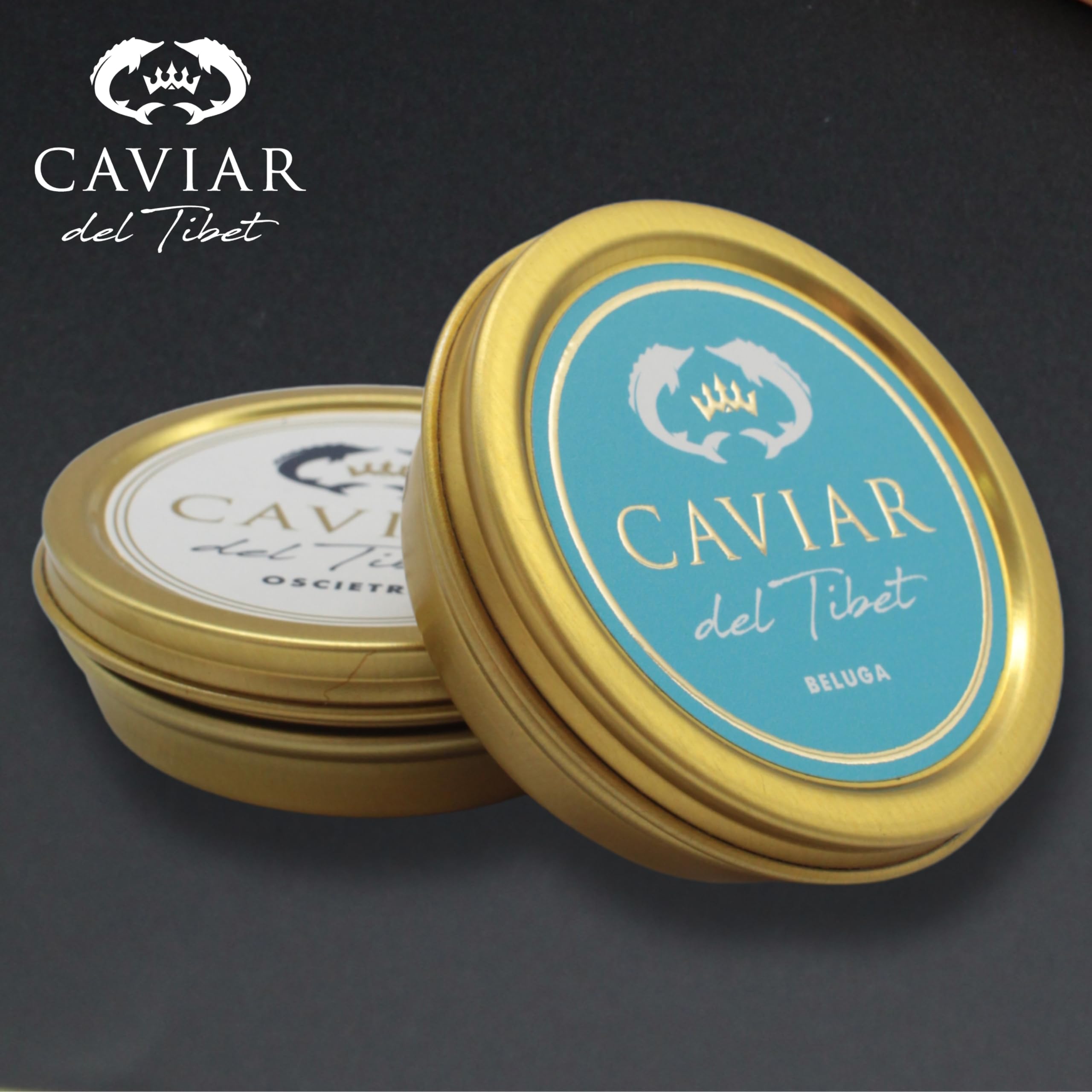 Dúo Caviar del Tíbet Selección – Estuche Gourmet - Caviar Oscietra 50 GR y Caviar Beluga 50GR – Huevas de Esturión - Pack Regalo Gourmet