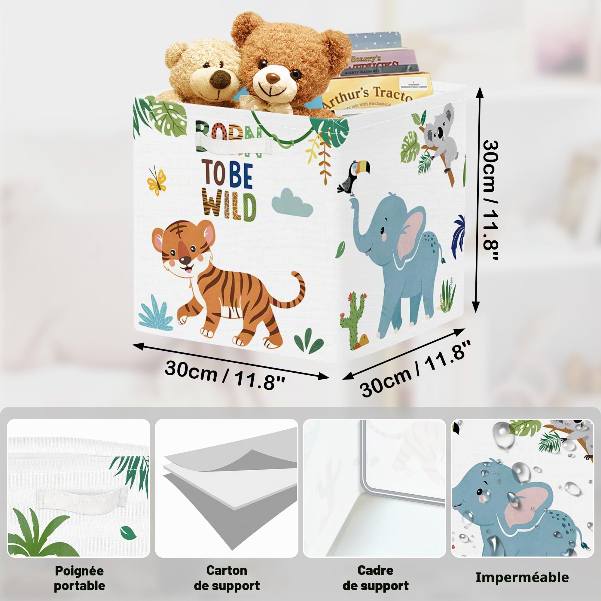 Boîtes de Rangement Lot de 3 Des Animaux Paniers de Rangement Cube Koala Enfants Pliables Coffre à Jouets pour Étagères Livres, Créatures Bohèmes