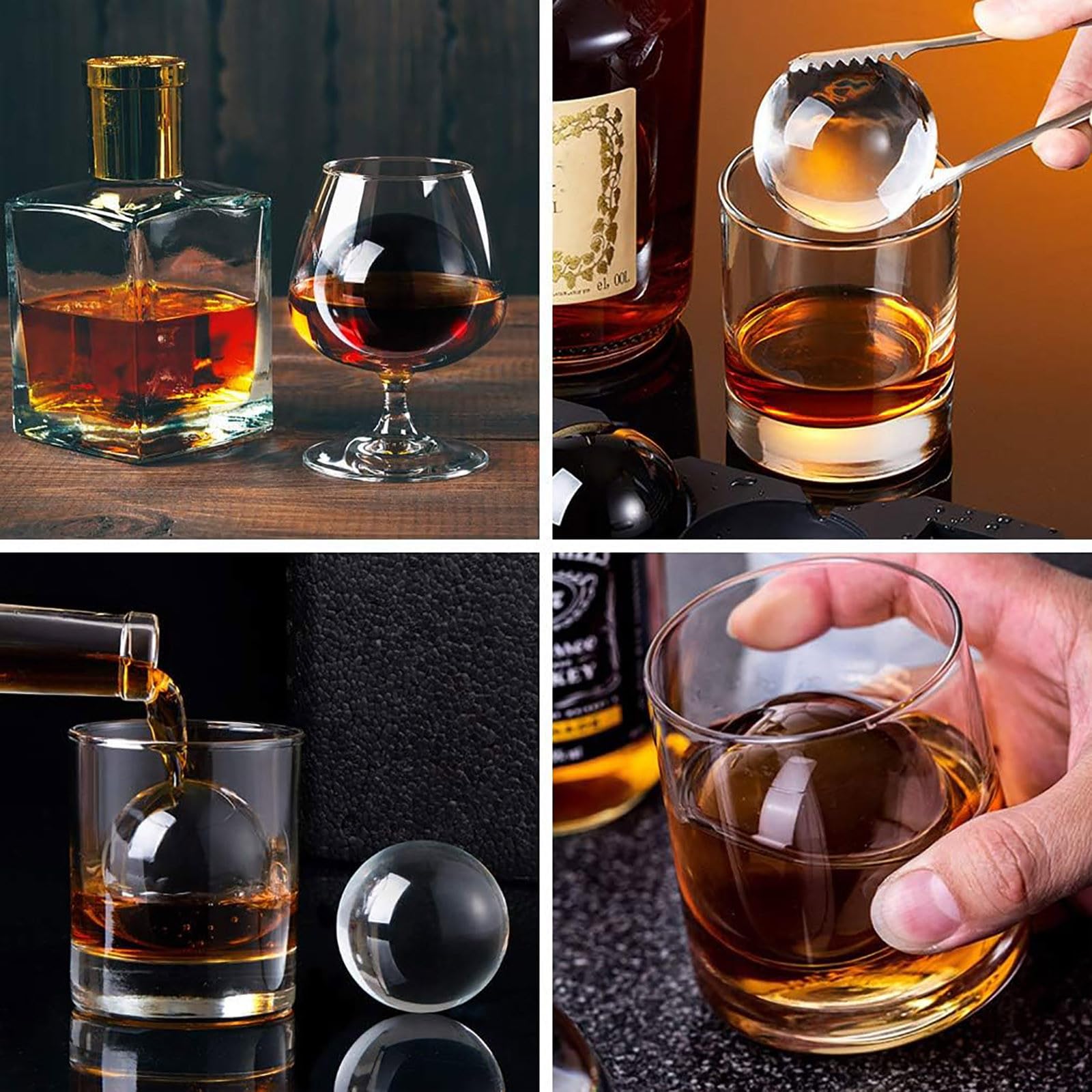 Silikon-Eiswürfelbehälter-Set, 5.1cm Kugel-Eisball, lLeicht Herauszuspringen,Perfekt für Whisky, Cocktails, Babynahrung, wiederverwendbar & BPA-frei, Ideale Geschenke für Männer (Schwarz)