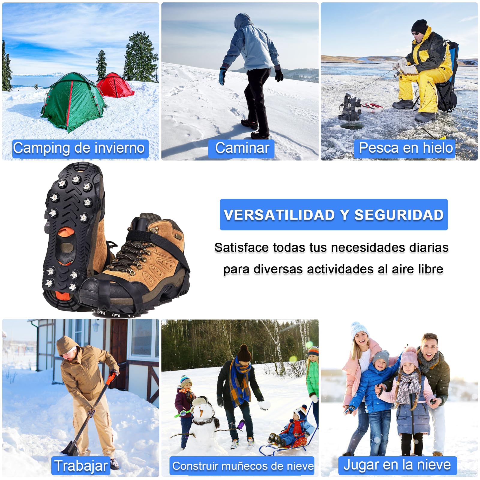 Crampones Inoxidable Nieve Hielo, Crampones Ligeros Trail Running, Portátil Antideslizante Excursiones Pesca Caminata