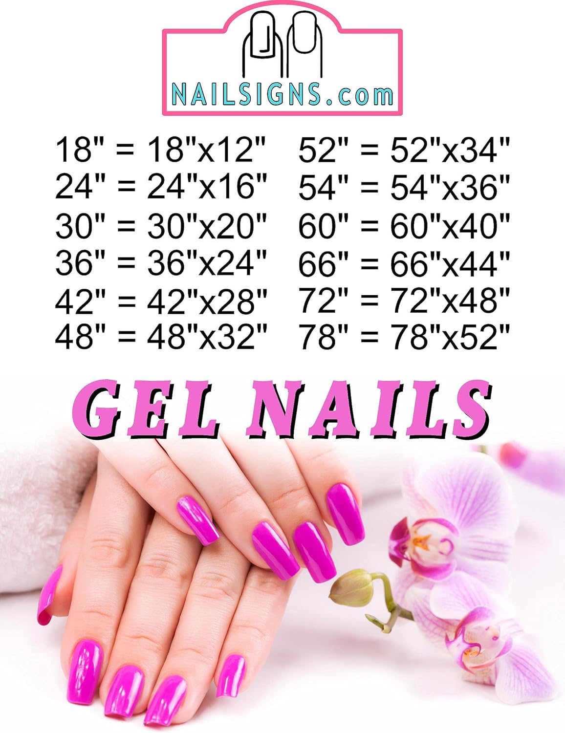 Gel IX Nail Salon Services Sign Nails Advertising Marketing Décor Horizontal (Wallpaper Fabric Poster Decal with Adhesive Backing [Indoors], 30")