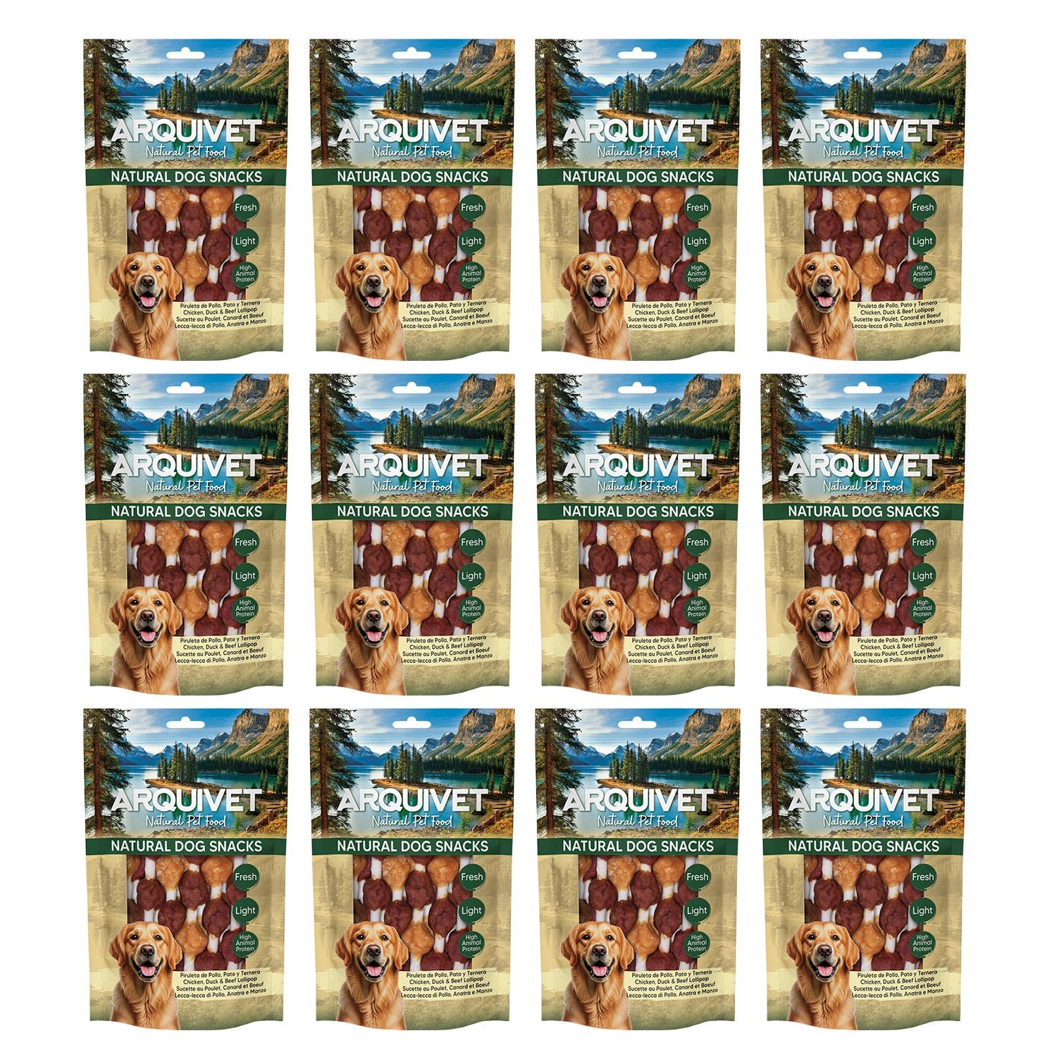 Friandises pour Chiens (Lot de 12) - Sucettes au Poulet, Canard et bœuf 100 g, friandises Naturelles pour Chiens - Arquivet
