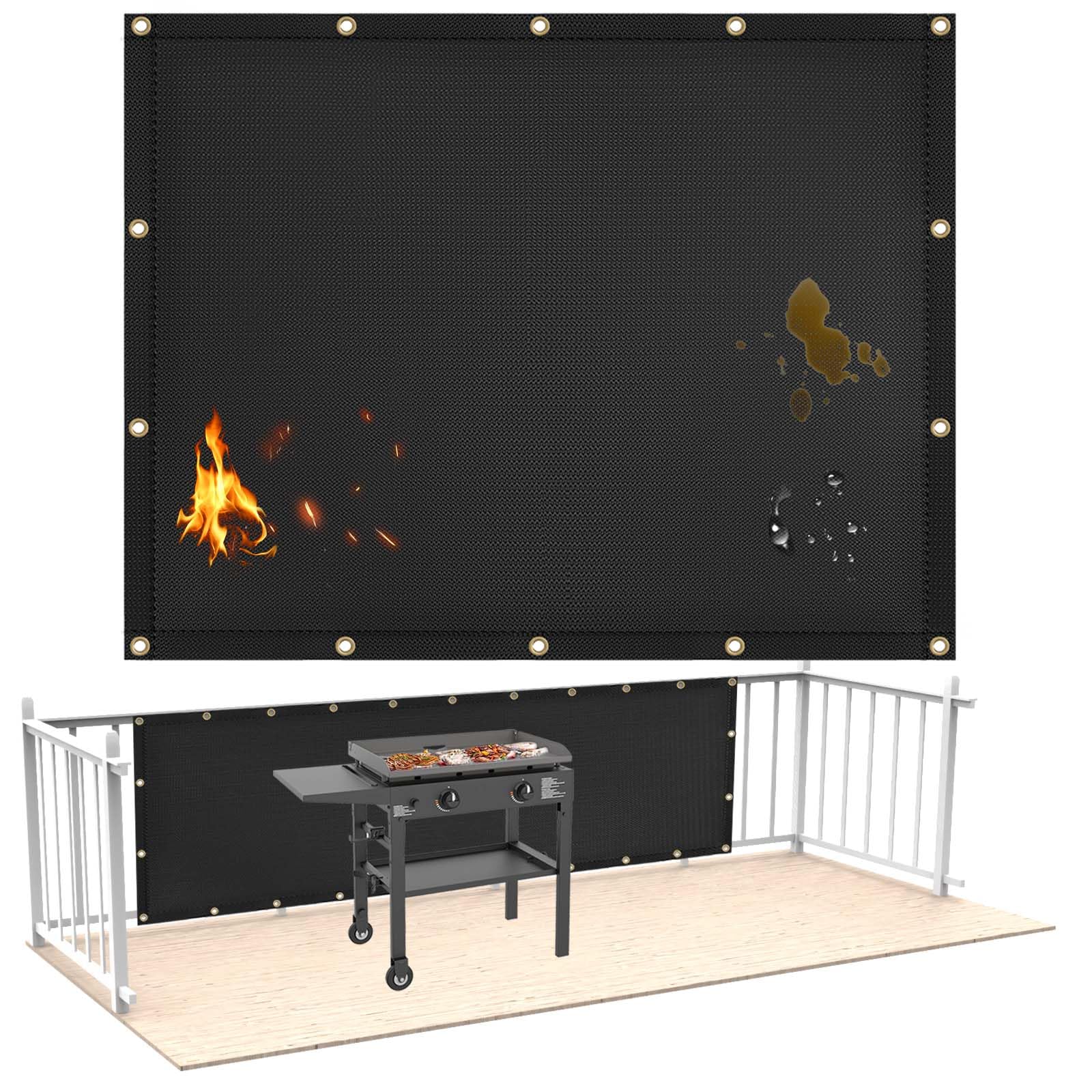 Feuerfester Grill-Hitzeschutz für Deckgeländer/Wand, 1,2 x 9,1 cm, Schwarz