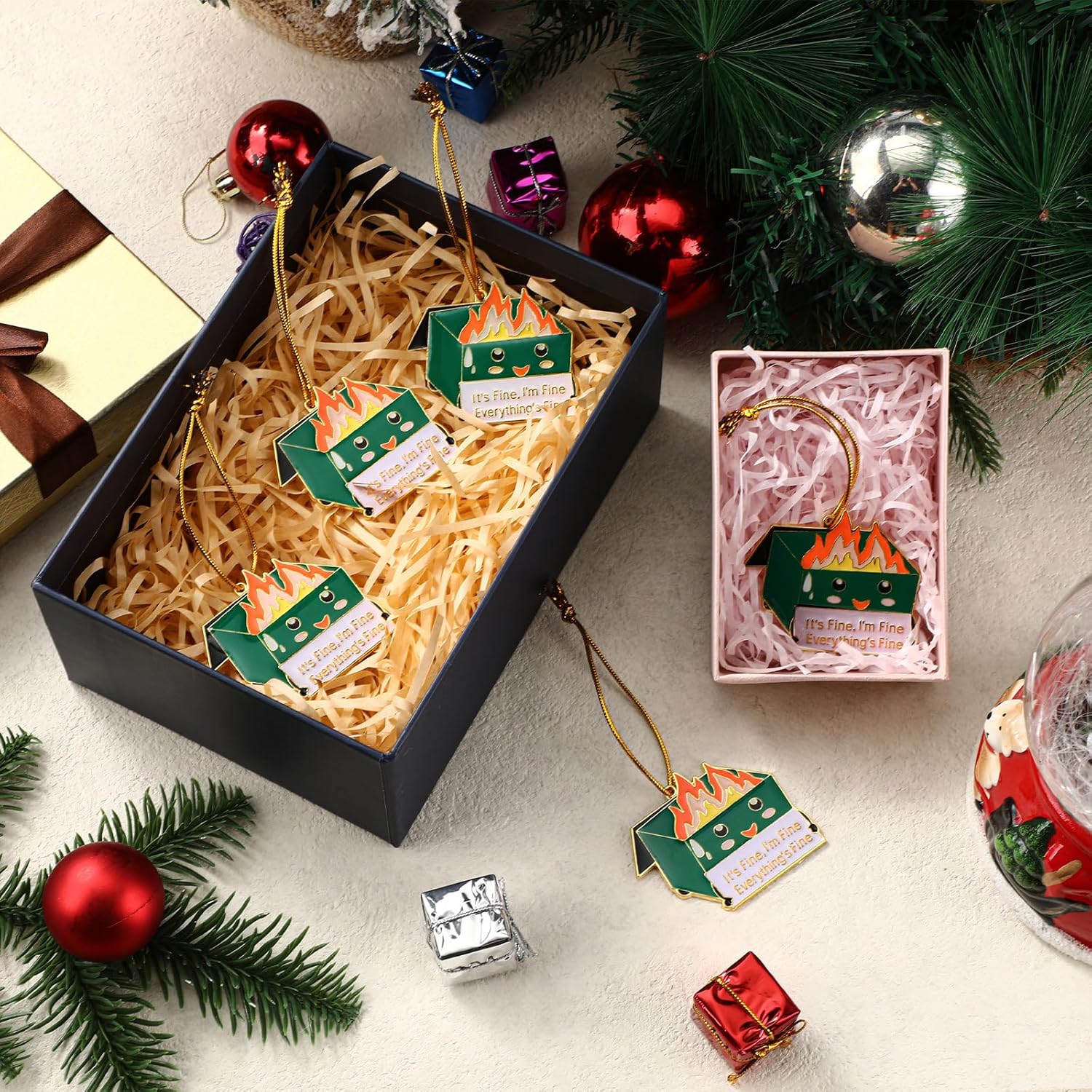 5 Pcs Dumpster Fire Christmas Ornaments 2025 Funny Christmas Hanging Ornaments Bulk Metal Dumpster Fire Funny Coworker Xmas Gifts for Employees Team Coworker Staff Family (Classic) - Image 5