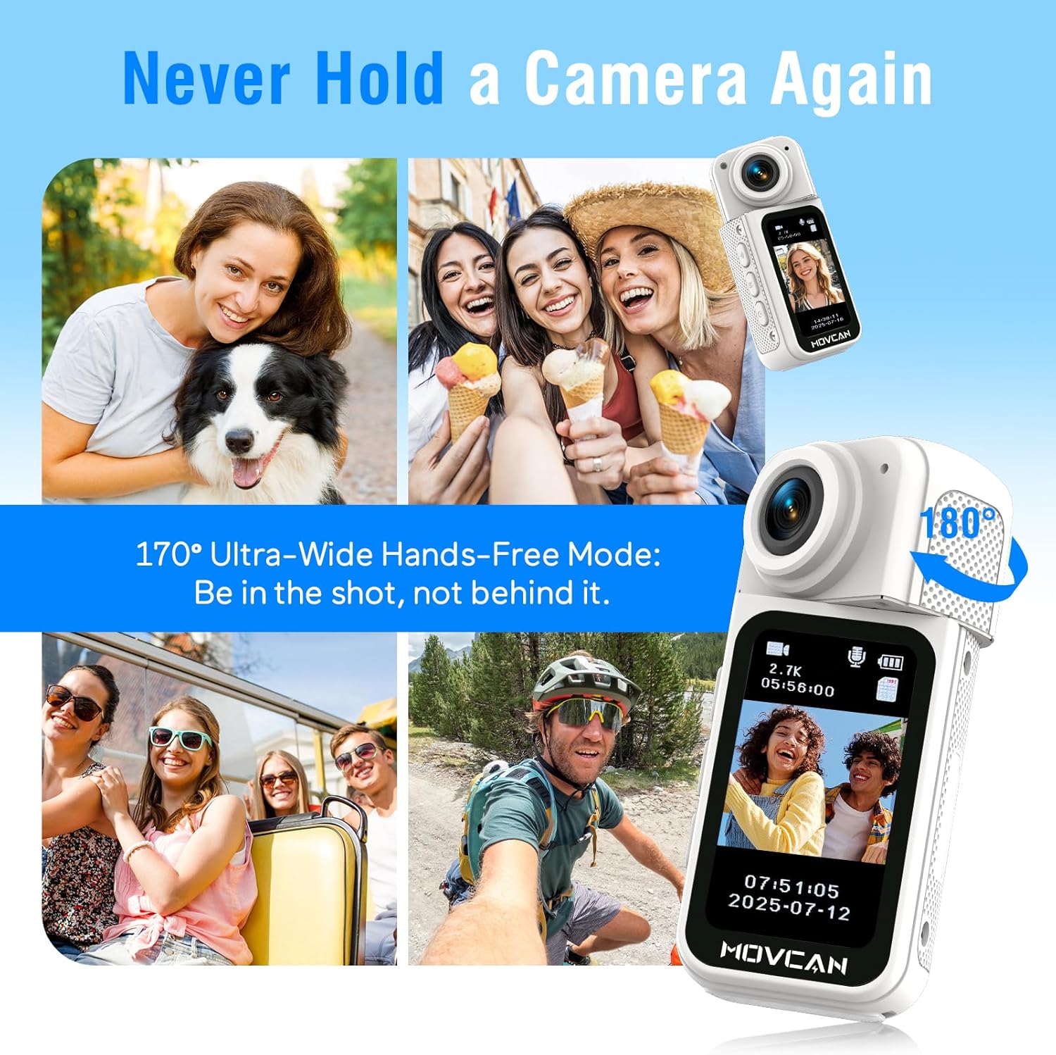 Movcan S70 Body Camera with Audio and Video Recording, HD 1520P Body Cam with 180° Rotating Lens, Thumb Size Hands Free Recording Body Worn Camera, Portable Camcorder for Work (128GB, White) - Image 4