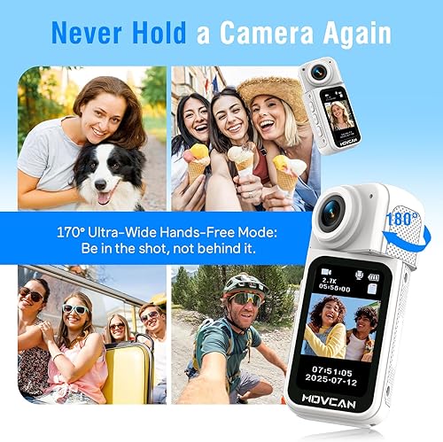 Miniatura 4 de Movcan Cámara corporal S70 con grabación de audio y video, cámara corporal HD 1520P con lente giratoria de 180°, cámara de grabación manos libres
