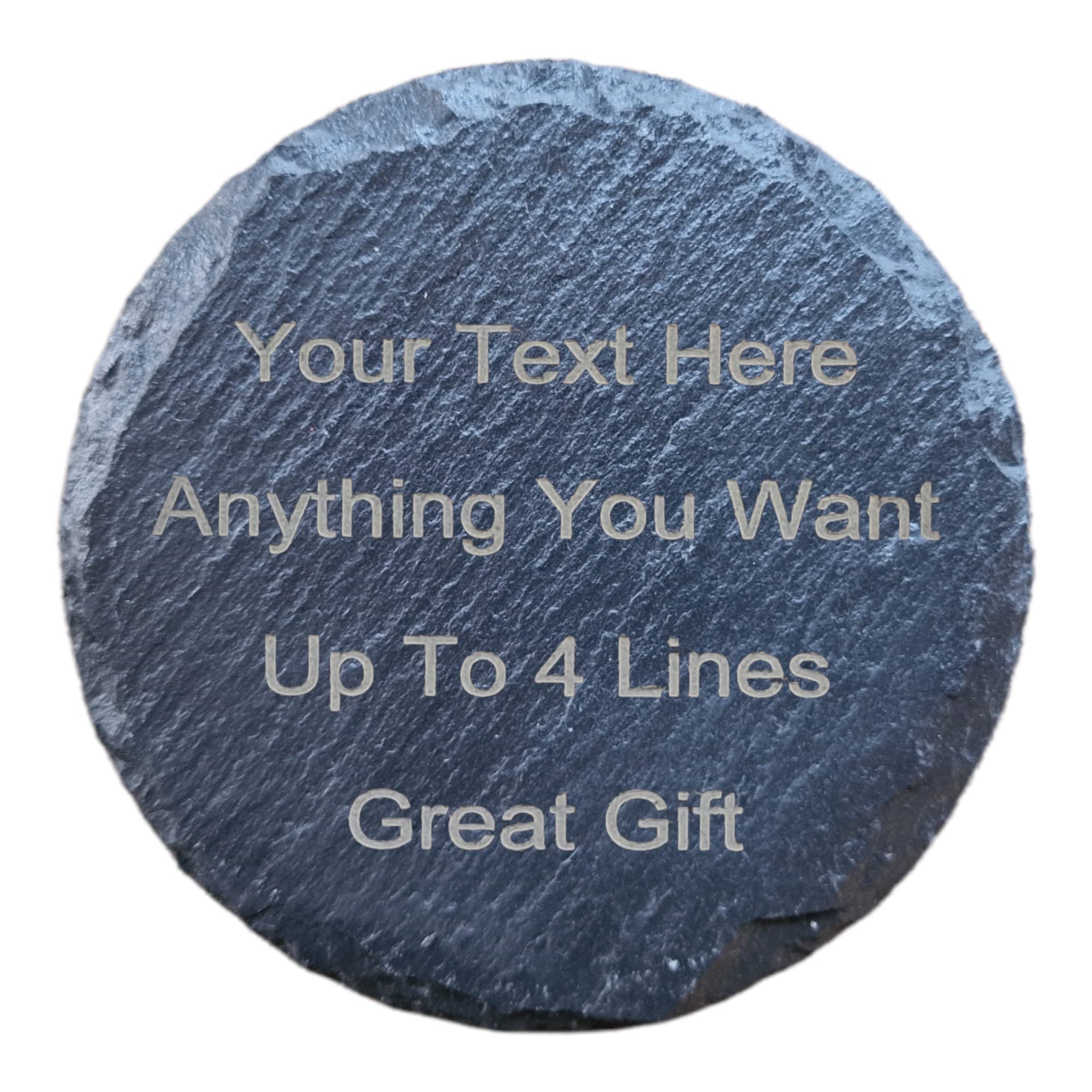 Cgm Clips Uk Grey Personalised Engraved Round Slate Coaster - Any Engraving - Hand Finished In Uk 100Mm Coaster - **New Upto 5 Lines Of Text