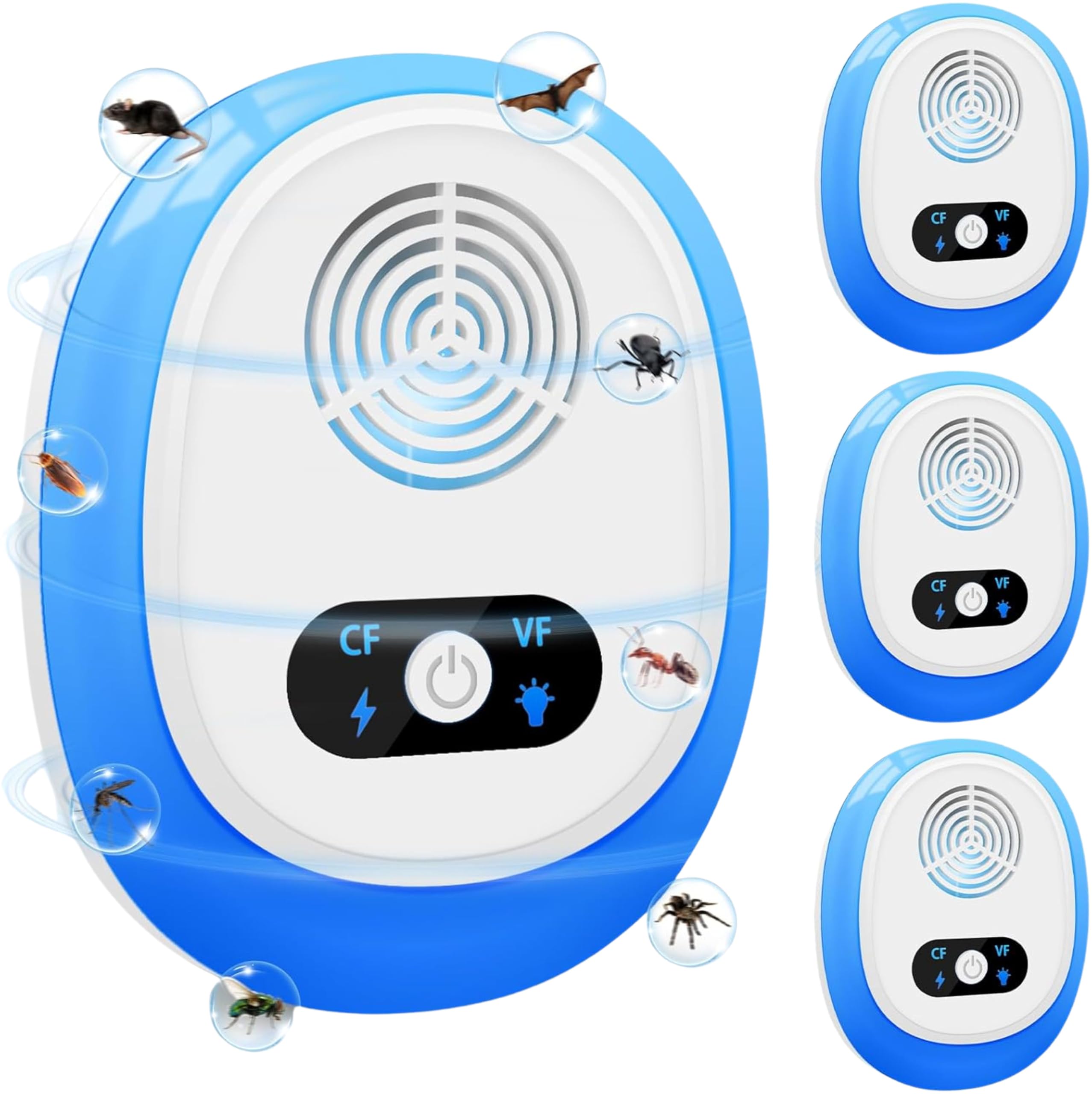 Repelente Ultrasónico de Plagas, 4-Pack, Plug & Play, Silencioso, Ahuyentador Eléctrico para Ratas, Cucarachas, Mosquitos, Alternativa Ecológica, Enchufe Tipo C CEE 7/16 EU