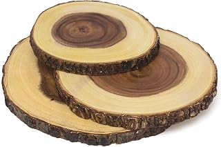 Lipper International Acacia Wood Slab Serving Boards with Bark - Set of 3 for Cheese, Charcuterie, Crackers & Hors d'Oeuvres