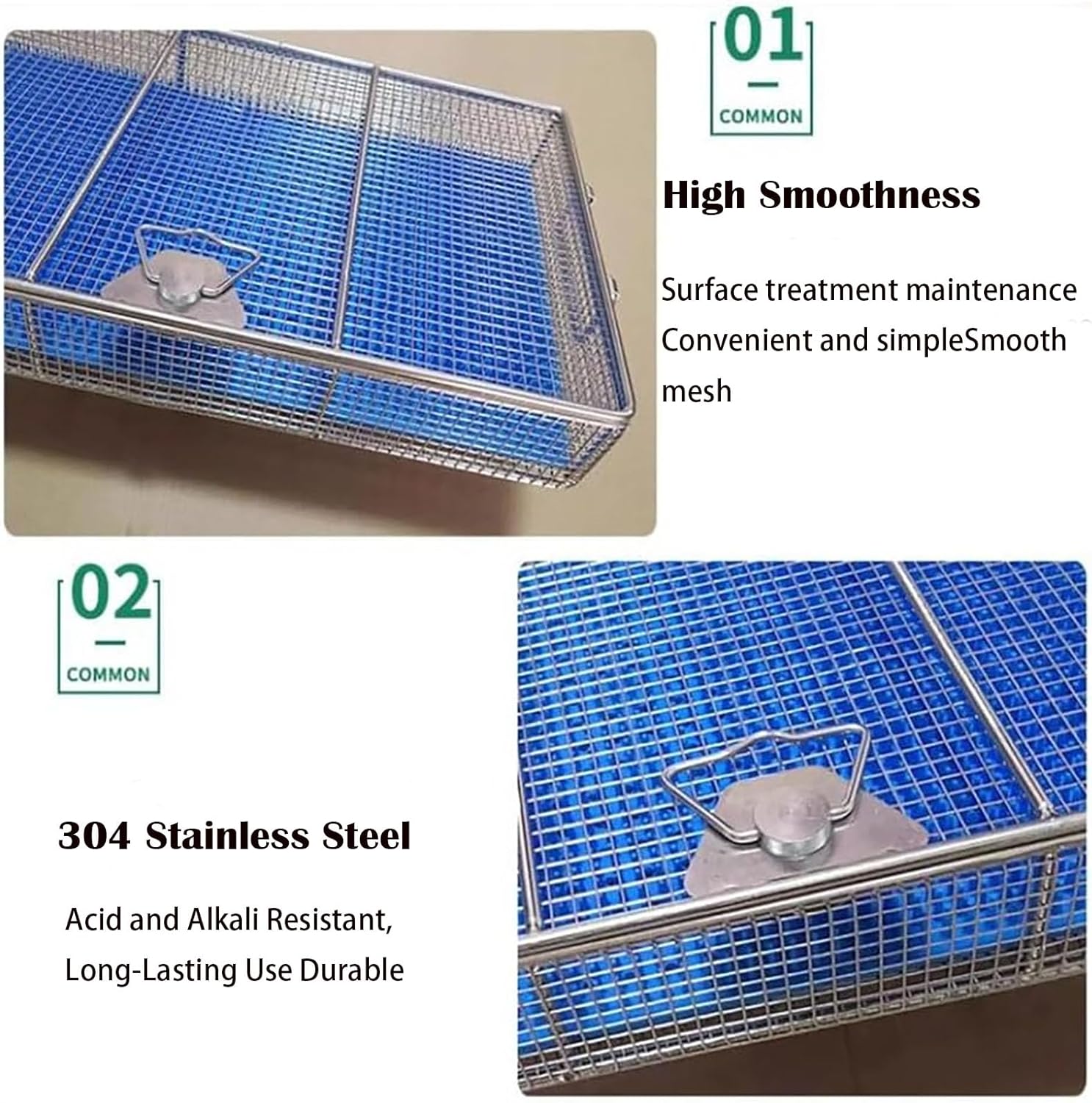 Sterilization Baskets Stainless Steel Sterilization Tray High Temperature Autoclave Tray Box with Silicone Mat for Hospital Laboratory Surgical Instrument Tool(Size:45 * 25 * 7cm)