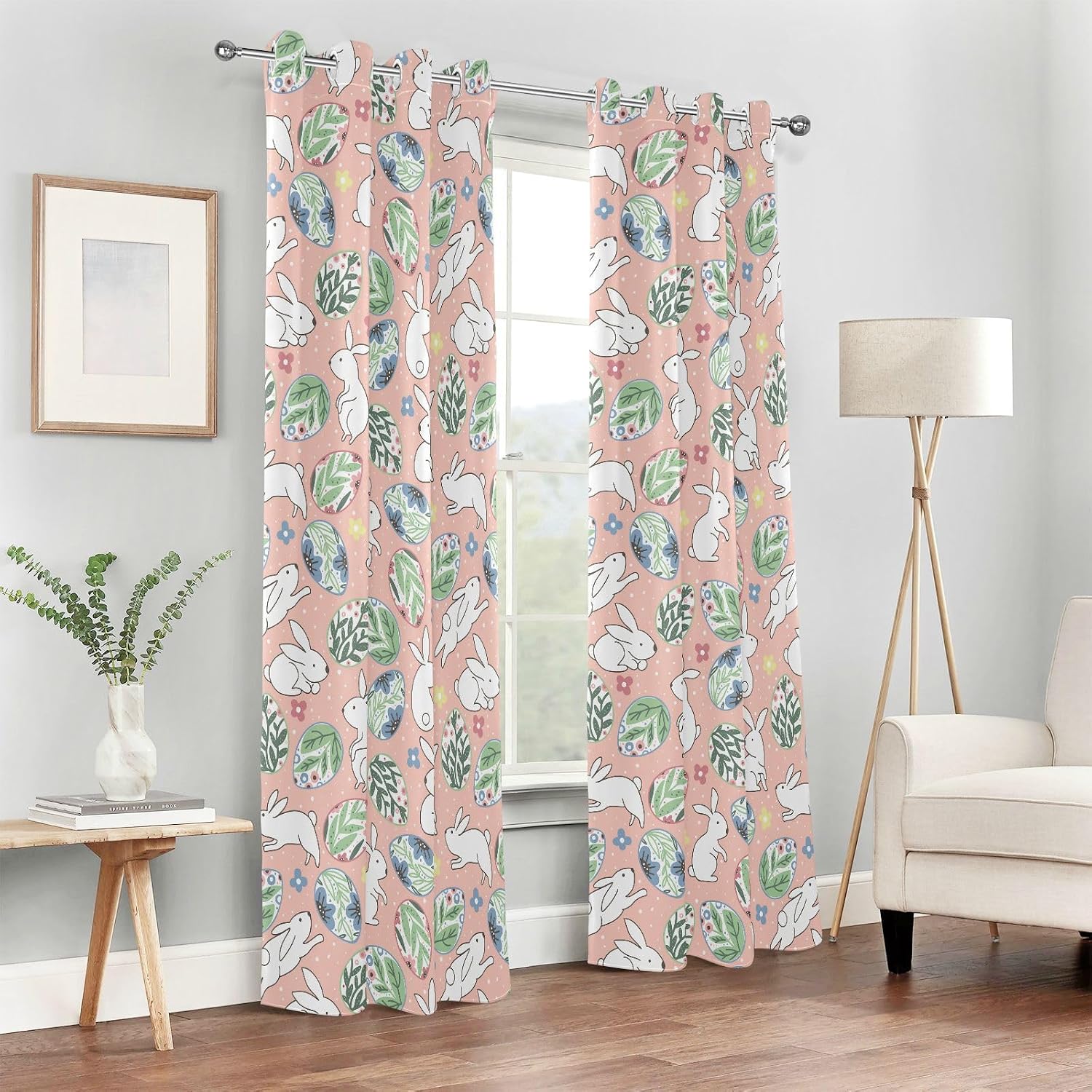 Cute Easter Bunnies Eggs Blackout Curtain 84 inches Length Window ...