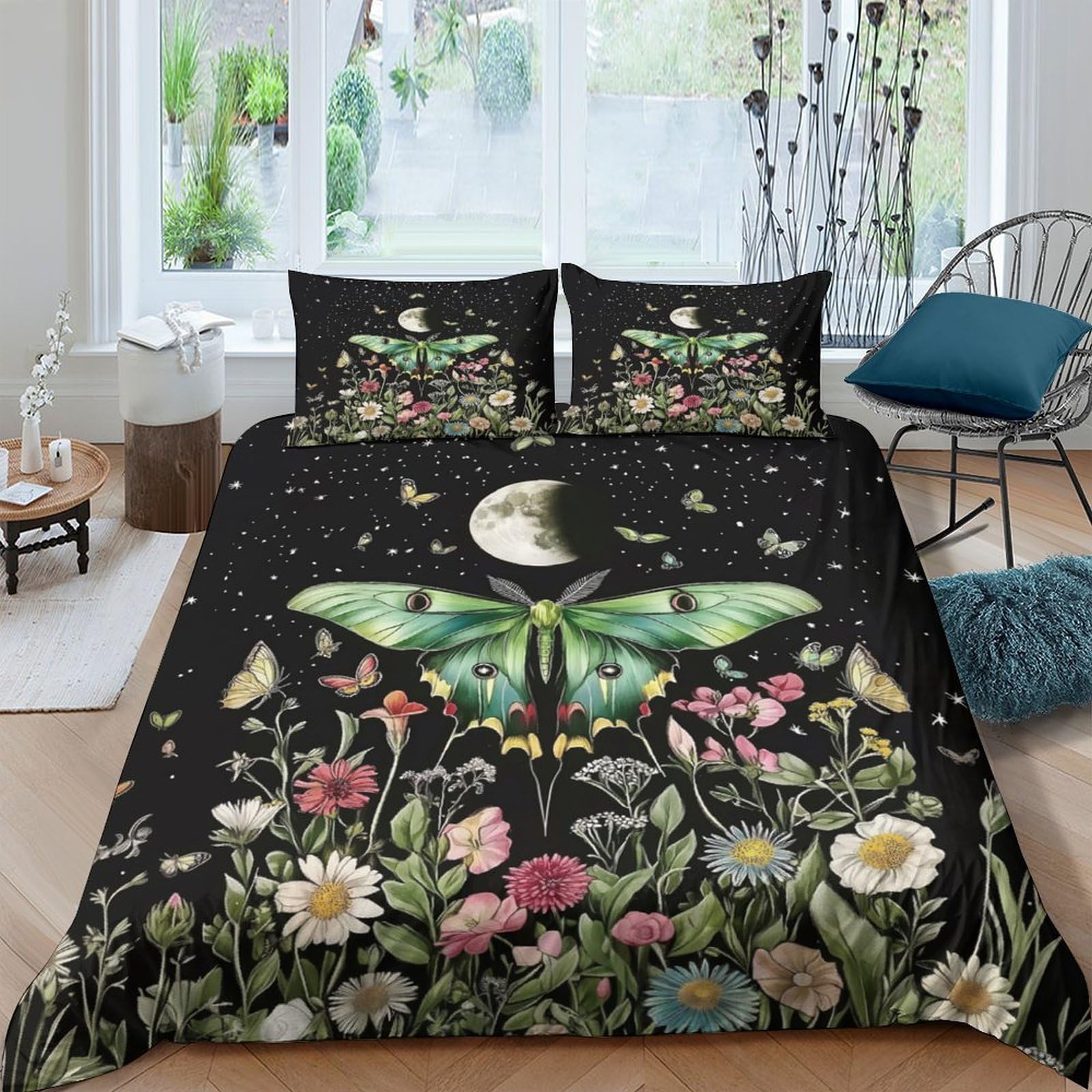 Ctjqhvkz Style-10 3D Printed Luna Moth Fitted Sheet Microfiber Soft Moonlight Floral Mattress Cover For Bedroom Dorm Decor Protection Single（135X200cm）