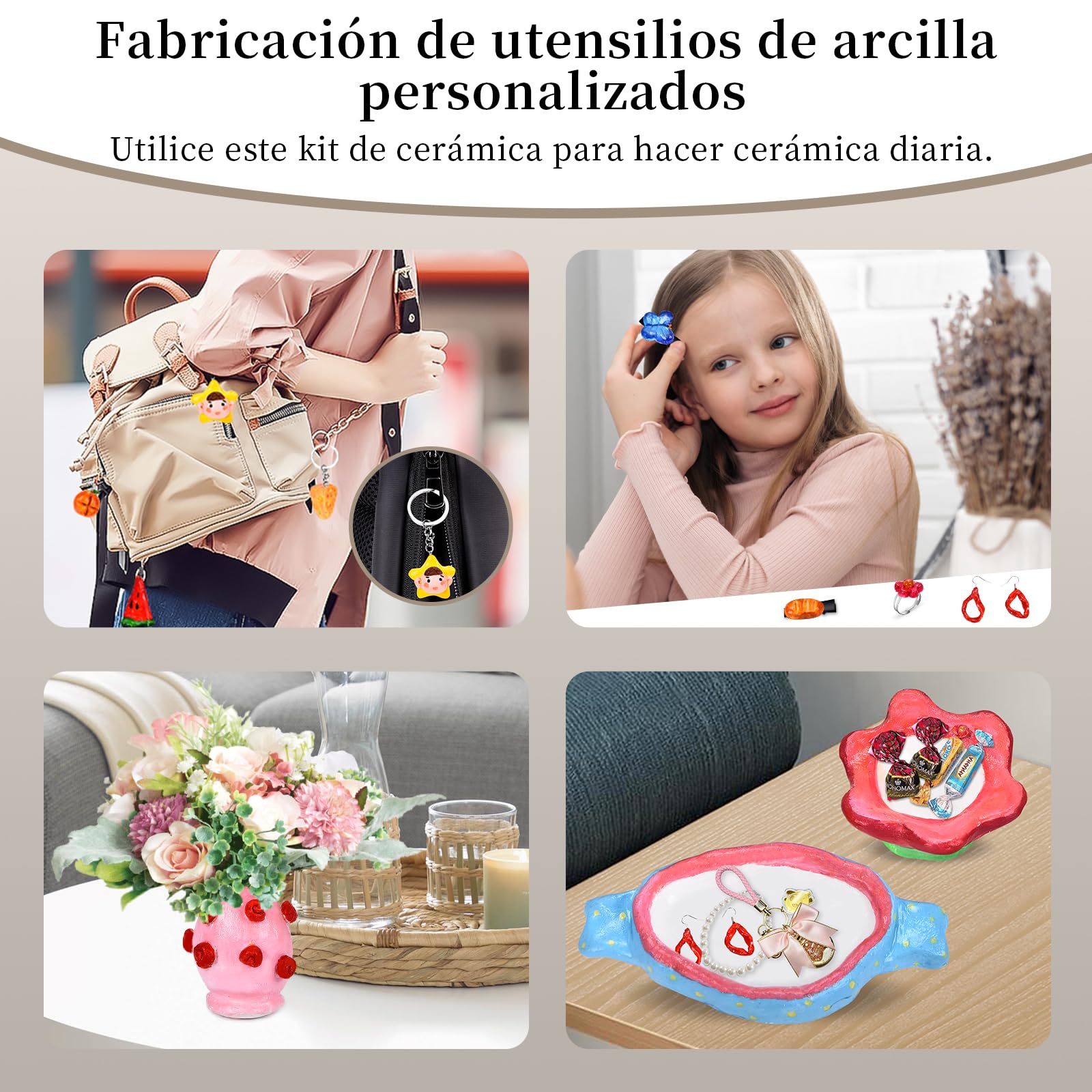 Herenear Kit Arcilla Secado al Aire Blanca, Kit de Cerámica para Principiantes, Ceramica Secado al Aire, Pinturas y Accesorios, Regalos para Amantes de la Artesanía (Kit de Cerámica)