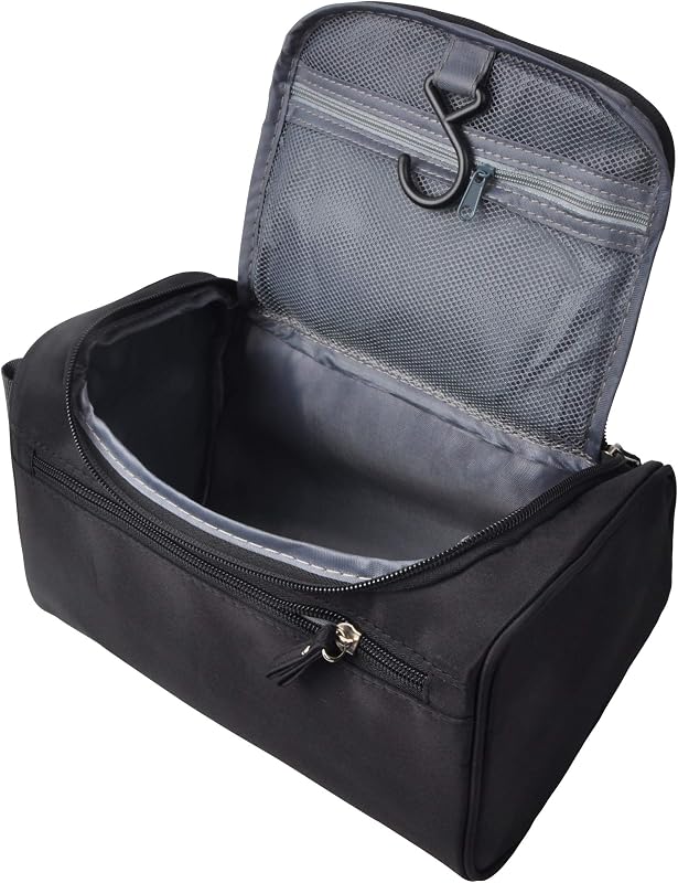 Necessaire masculina Vercord para viagem em poliéster, preta, com gancho e bolsos