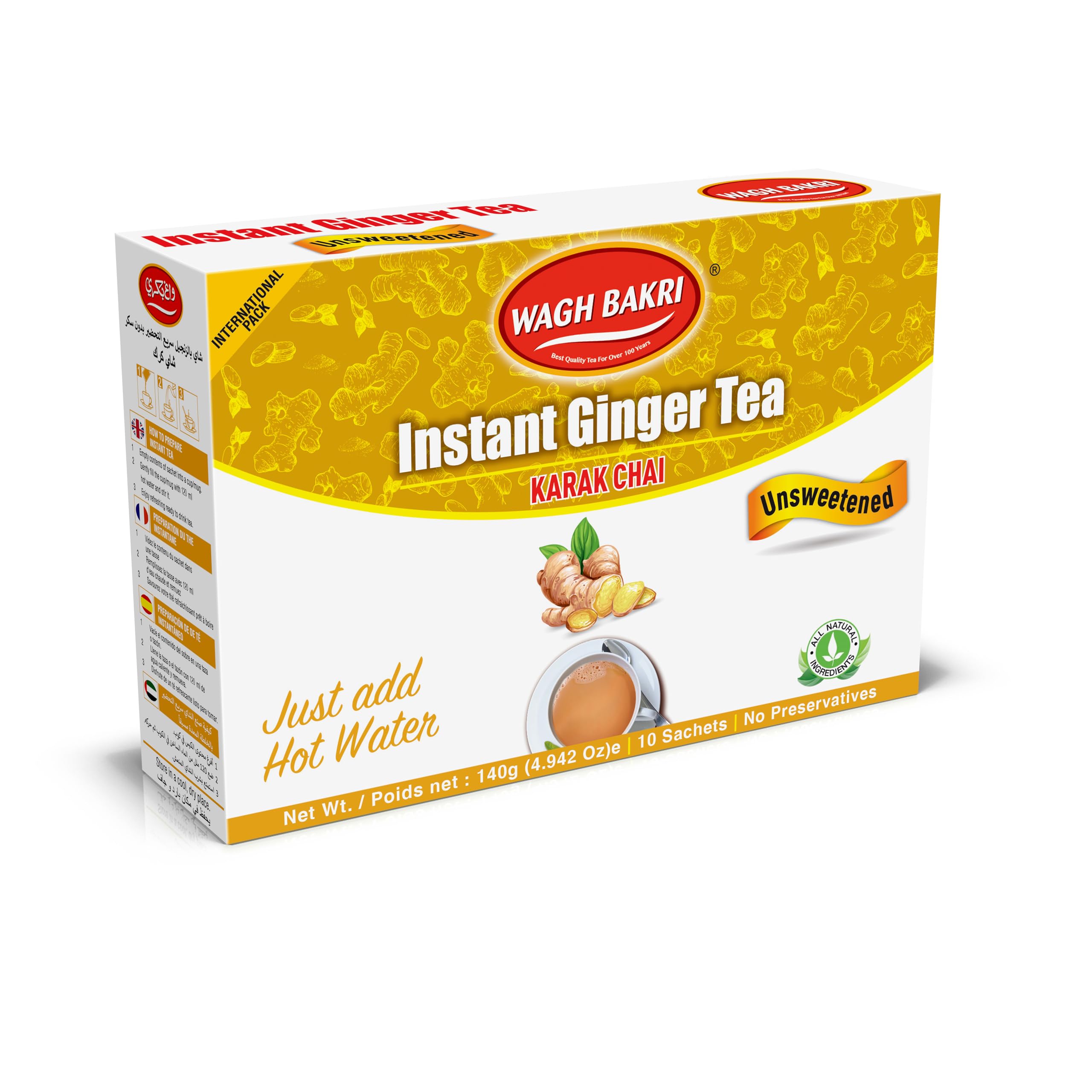 Wagh Bakri Unsweetened Ginger Instant Tea Premix, 140 gm