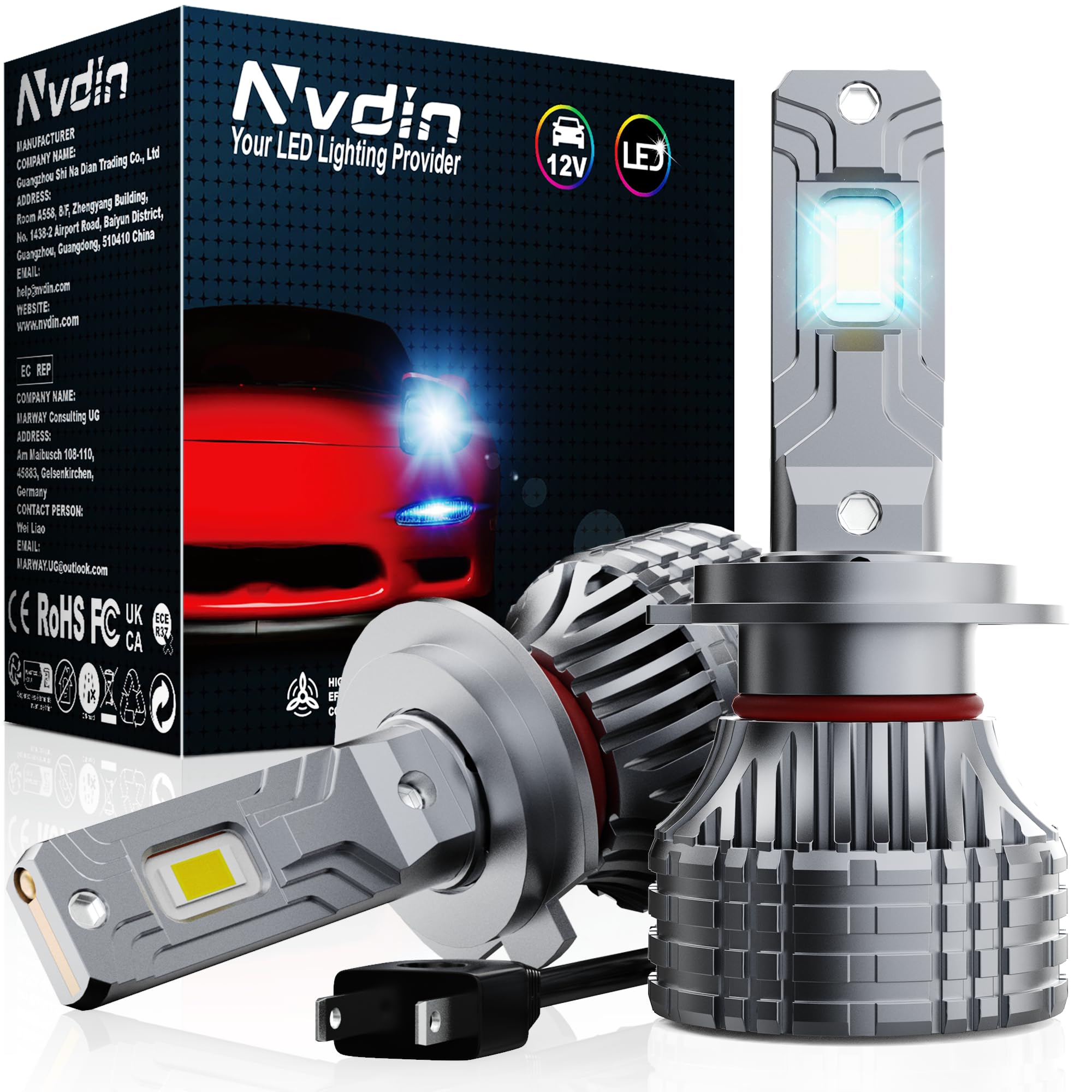 h7 led lampadine 60000lm, ultra potenza lampadina per fari auto e moto, kit lampada 12v per abbaglianti o anabbaglianti o fendinebbia, luce bianca 6000k