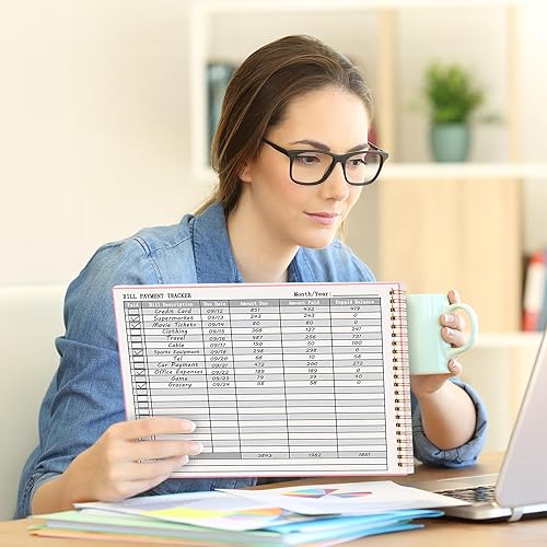 Miniatura 6 de HAUTOCO Bill Tracker - Cuaderno mensual de pagos de facturas para presupuestos personales y financieros con 2 bolsillos de almacenamiento,