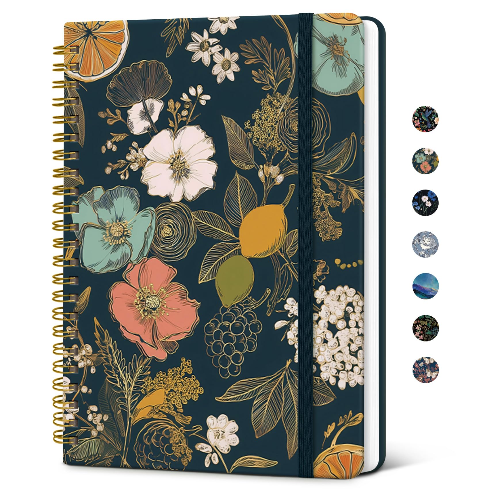 Taja Lined Spiral Journal Notebook for Women, A5 Cute College Ruled Hardcover Notebook for Work & Note Taking, Pretty Journal for Writing, 140 Pages, Citrus Bloom