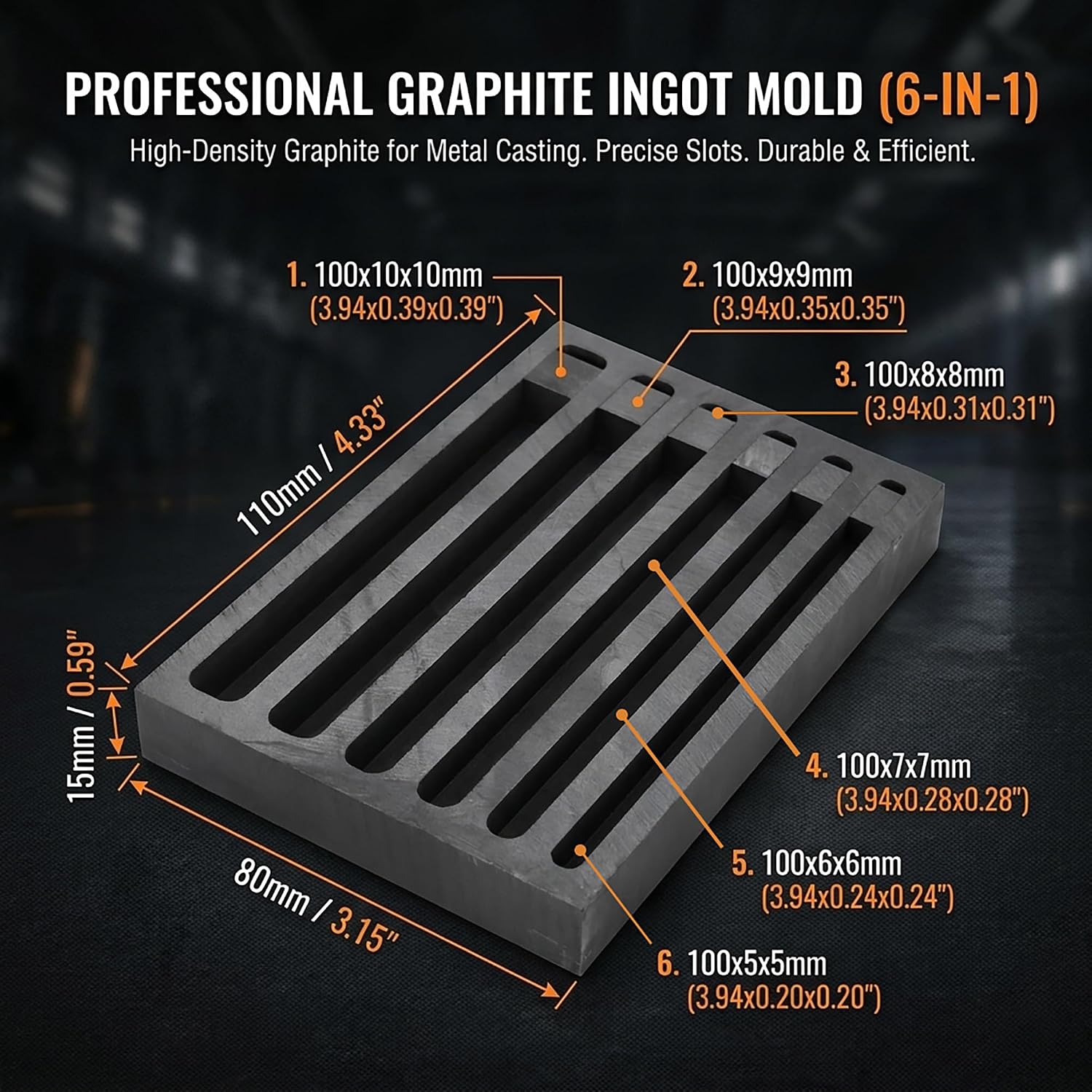 Graphite Metal Melting Casting Kit: Small Mold for Gold Silver Copper | Casting form & Melting Refining Supplies for DIY Jewelry Making Starters & Hobbyist, Heat Resistant Up To 3632℉