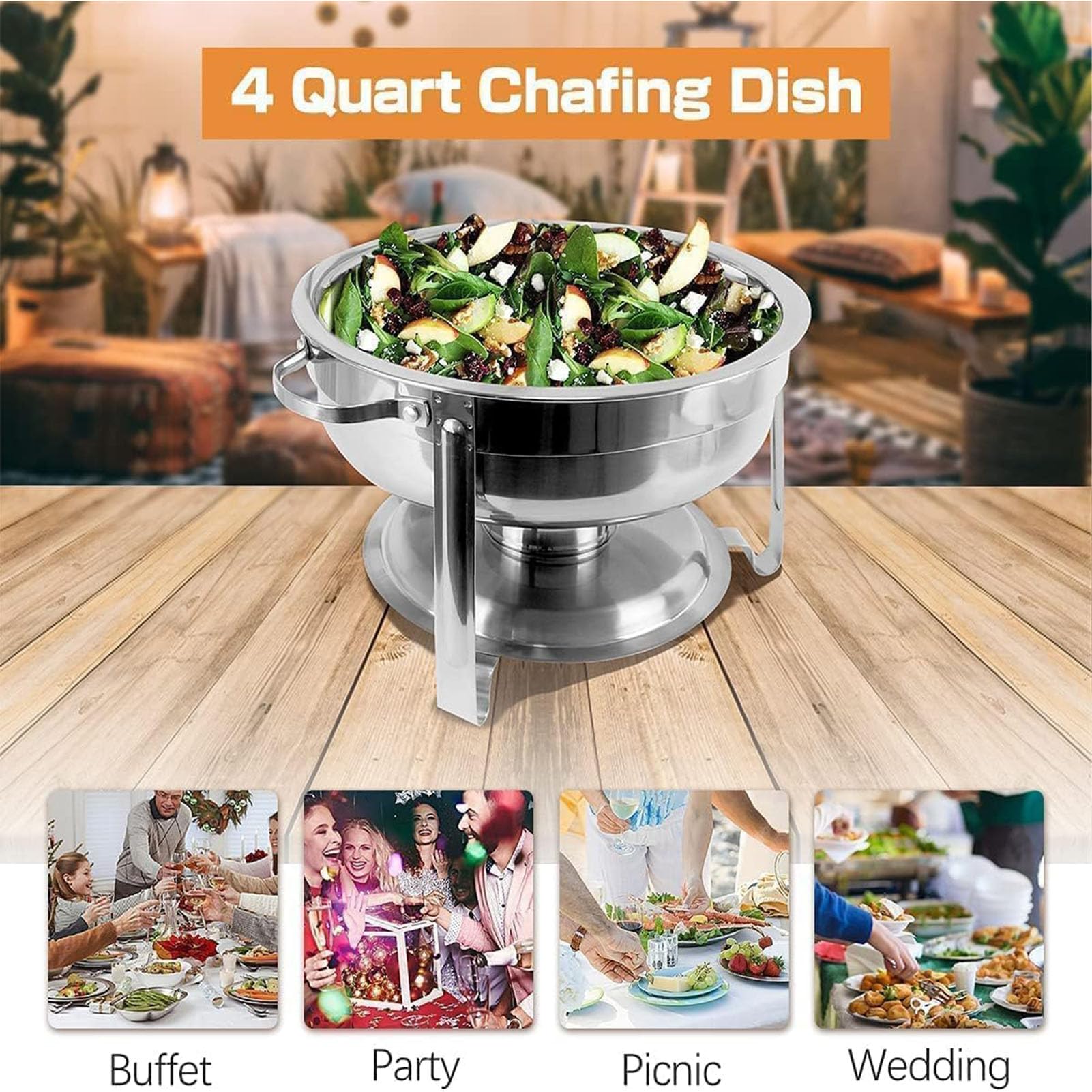 Scaldavivande per zuppe Chafing Dish, scaldavivande Rotondo in Acciaio Inox, Chafing Dish in Acciaio Inox, per Hotel, Buffet, ristoranti, riunioni di Famiglia,B,4.5L