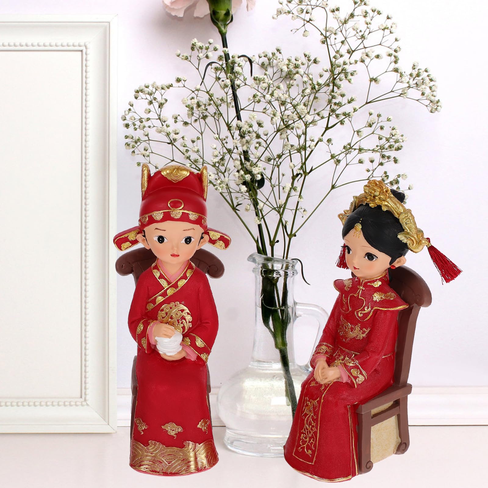 LALAFINA Hochzeitspaar Figuren aus Kunstharz als Tortenaufsatz und Tischdekoration für Hochzeitsfeier im Chinesischen Stil in Verschiedenen Farben