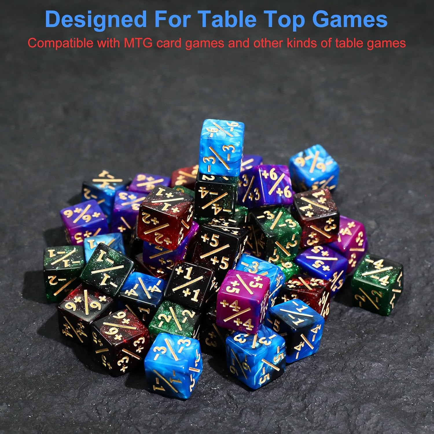 SIXPONTS 48 Pieces 12mm MTG Dice Abilities -1/+1 Life Counters Dices & MTG Keywords Counter Tokens Set Compatible with Magic The Gathering, TCG, Card Games Accessories (# A Dices & Keyword Counters)