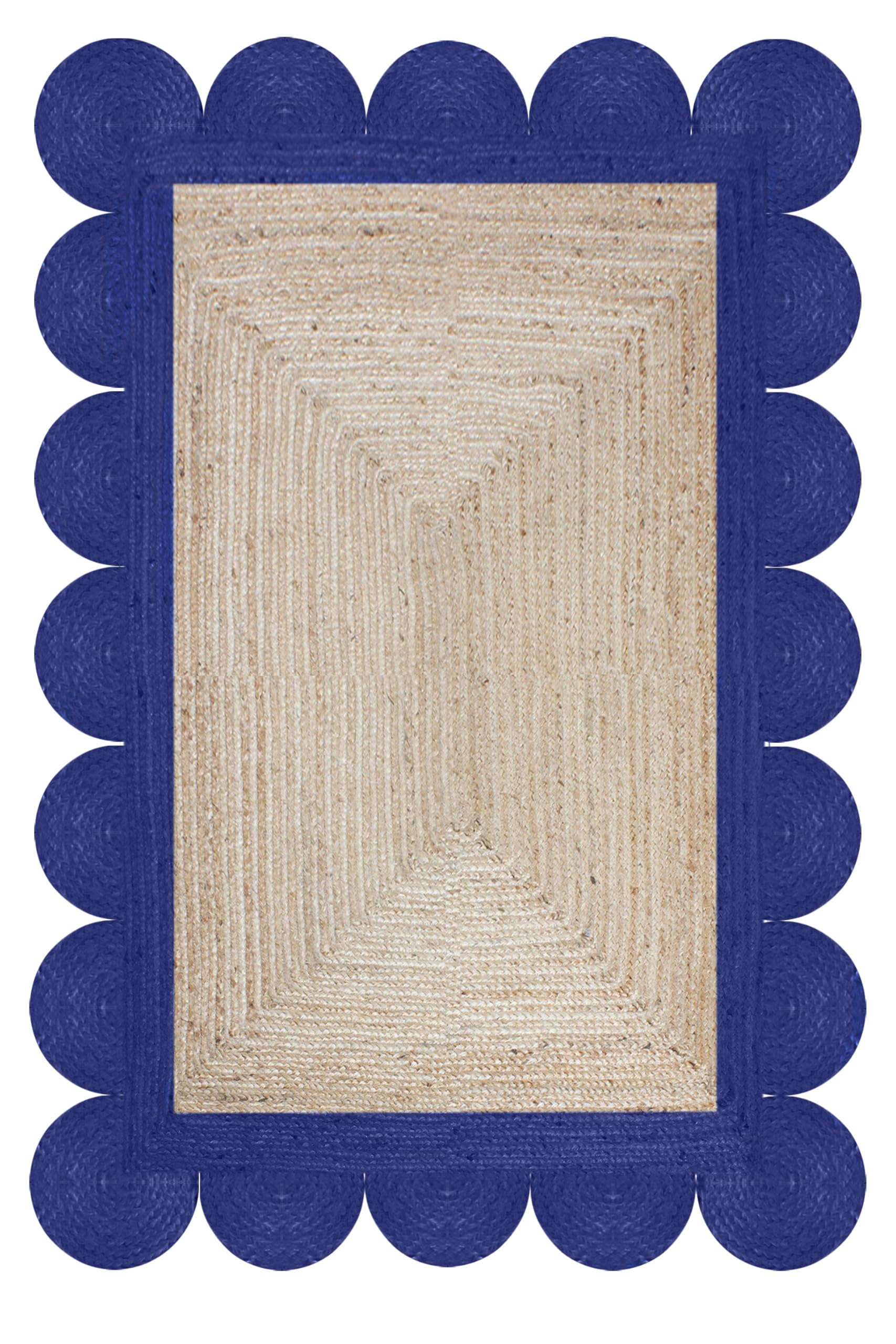 Tapis en jute tressé Kilim de chevet avec bordure festonnée pour chambre à coucher