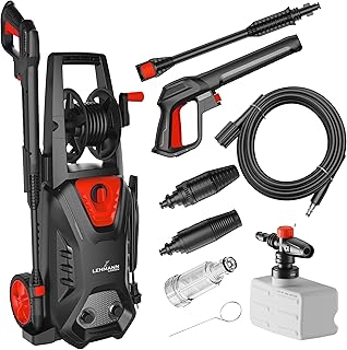 LEHMANN Nettoyeur Haute Pression avec Pompe en Aluminium 220 Bars | Débit de 450 l/h | Puissance de 1800 W | Tuyau Haute Pression de 5 mètres | Compact avec réservoir à détergent