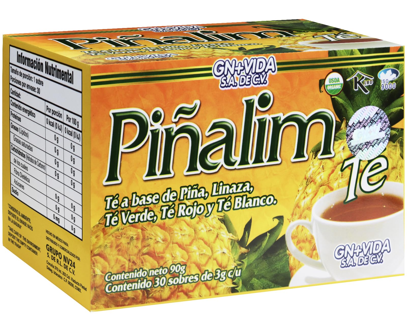 Pinalim Tea/Te de Pinalim Mexican Version- Pineapple, Flax, Green Tea, & White Tea - 30 Day Supply