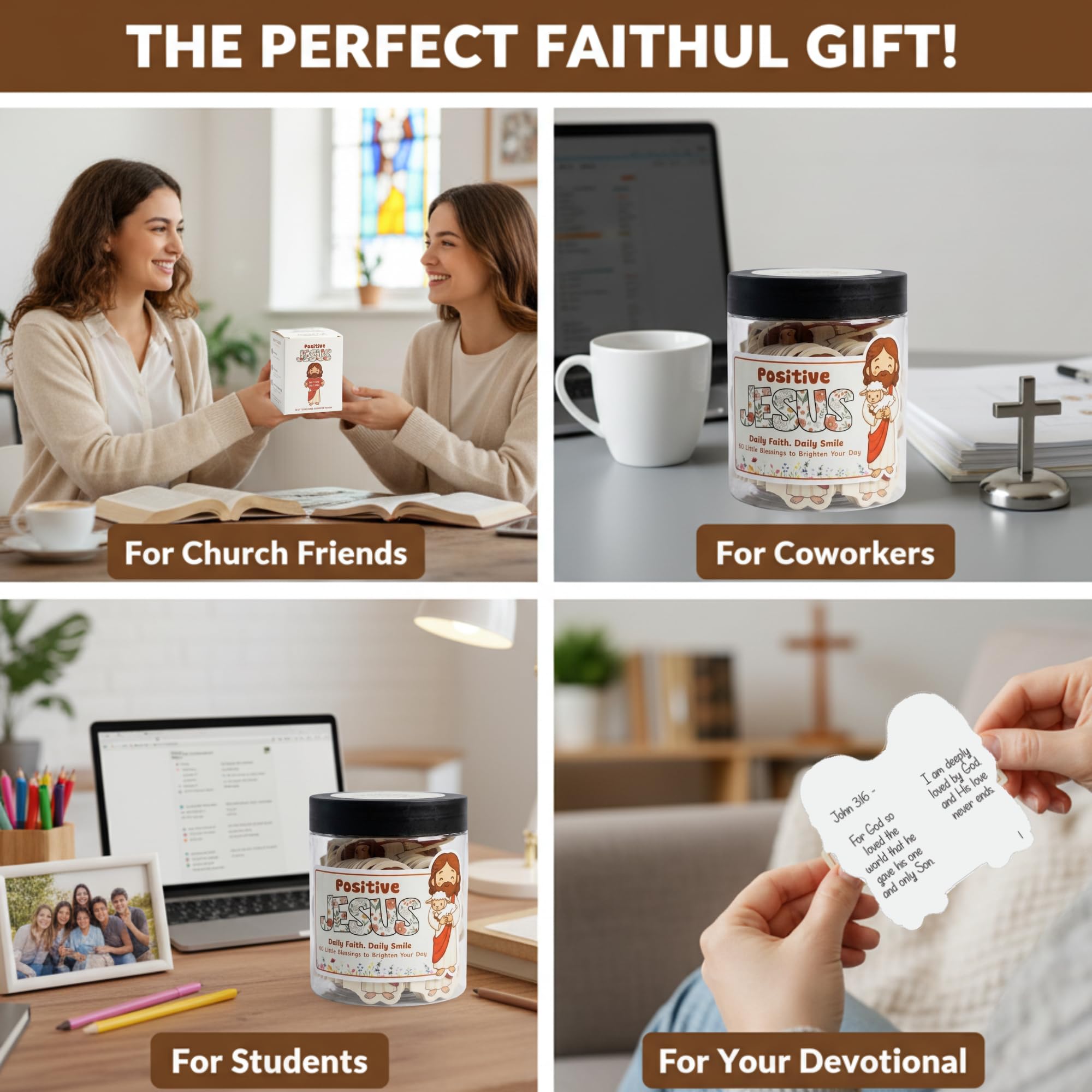 Positive Jesus Jar — 60 Emotional Support Jesus Cards with Bible Verse and Affirmation, Scripture Encouragement for Teen Girls Women, Christian Mothers Day Gift