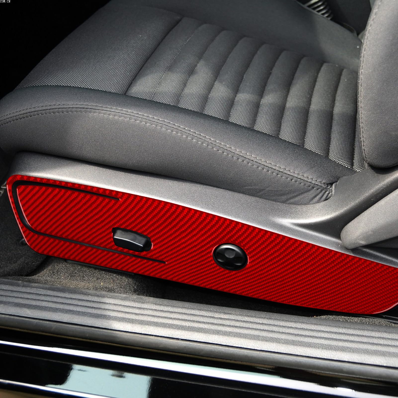 PJFUS Real Soft 3K Red Carbon Fiber Car Seat Adjustment Button Panel Anti-Collision Cover Trim Sticker Auto Interior Decoration Compatible with Dodge Challenger 2011-2023 Accessories