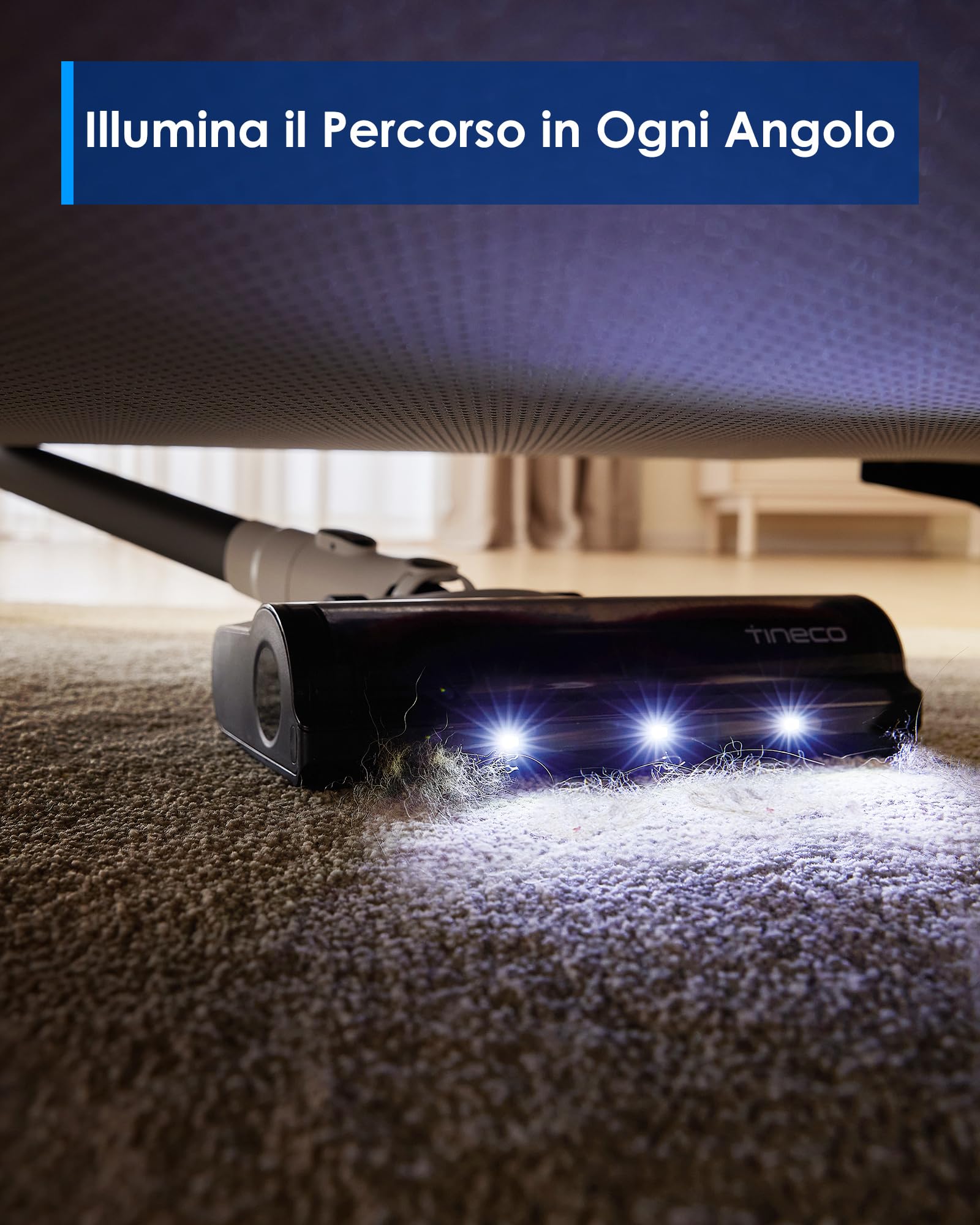 Tineco A30S, Aspirapolvere senza fili, Aspirazione da 160W, Autonomia di 60 minuti, Serbatoio Polvere da 1L, Spazzola ZeroTangle, Tecnologia PureCyclone, Luce LED