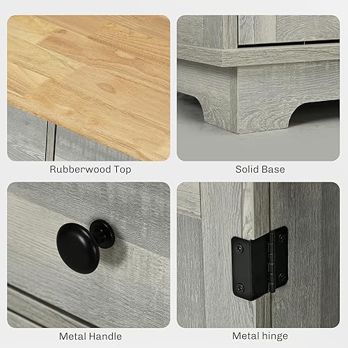 Vista 69 de HOMCOM Sideboard with Solid Wood Countertop, Modern Kitchen Storage Cabinet, Coffee Bar Cabinet with 2 Drawers, Doors and Adjustable Shelf, Black