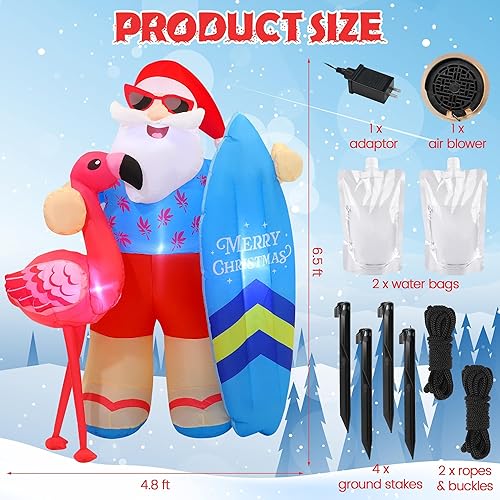 Miniatura 2 de Decoración inflable de Navidad en julio, 6.5 pies, decoración de Papá Noel al aire libre con soplador de aire, luces LED, decoración de jardín para